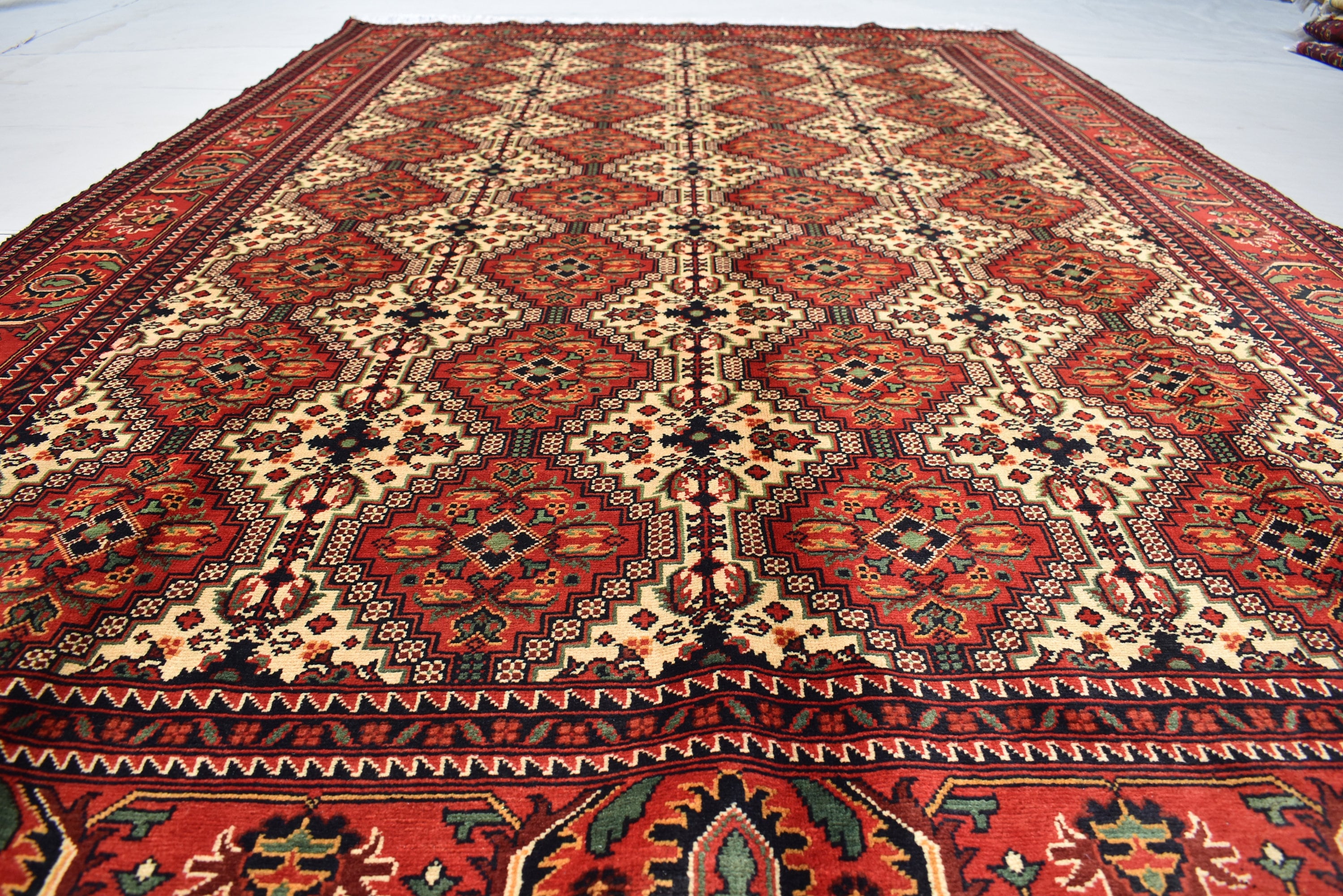 7x10 Handmade Large Maranus Afghan Rug–Orange & Bronze Tribal Design, Premium Wool, Oversized Floor Carpet, Boho Chic Home Decor 6.6x10.2 ft