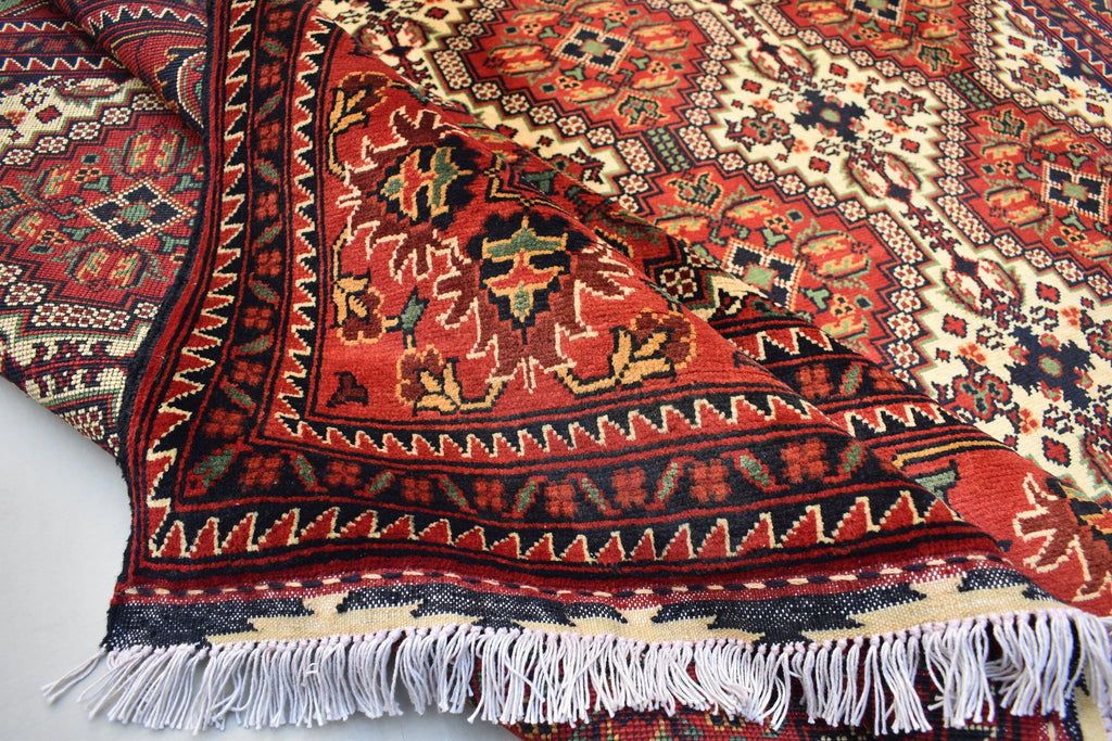 7x10 Handmade Large Maranus Afghan Rug–Orange & Bronze Tribal Design, Premium Wool, Oversized Floor Carpet, Boho Chic Home Decor 6.6x10.2 ft