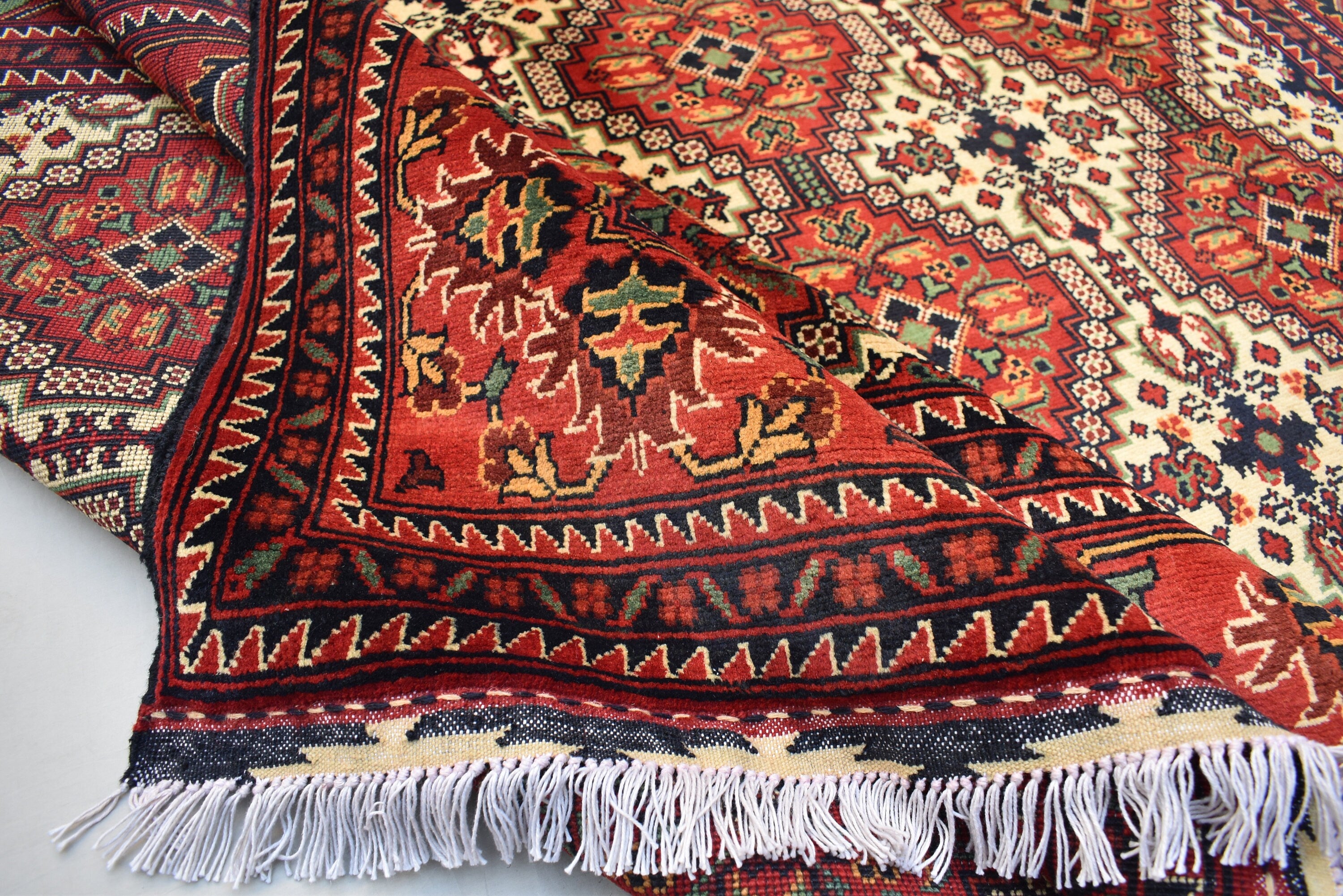 7x10 Handmade Large Maranus Afghan Rug–Orange & Bronze Tribal Design, Premium Wool, Oversized Floor Carpet, Boho Chic Home Decor 6.6x10.2 ft