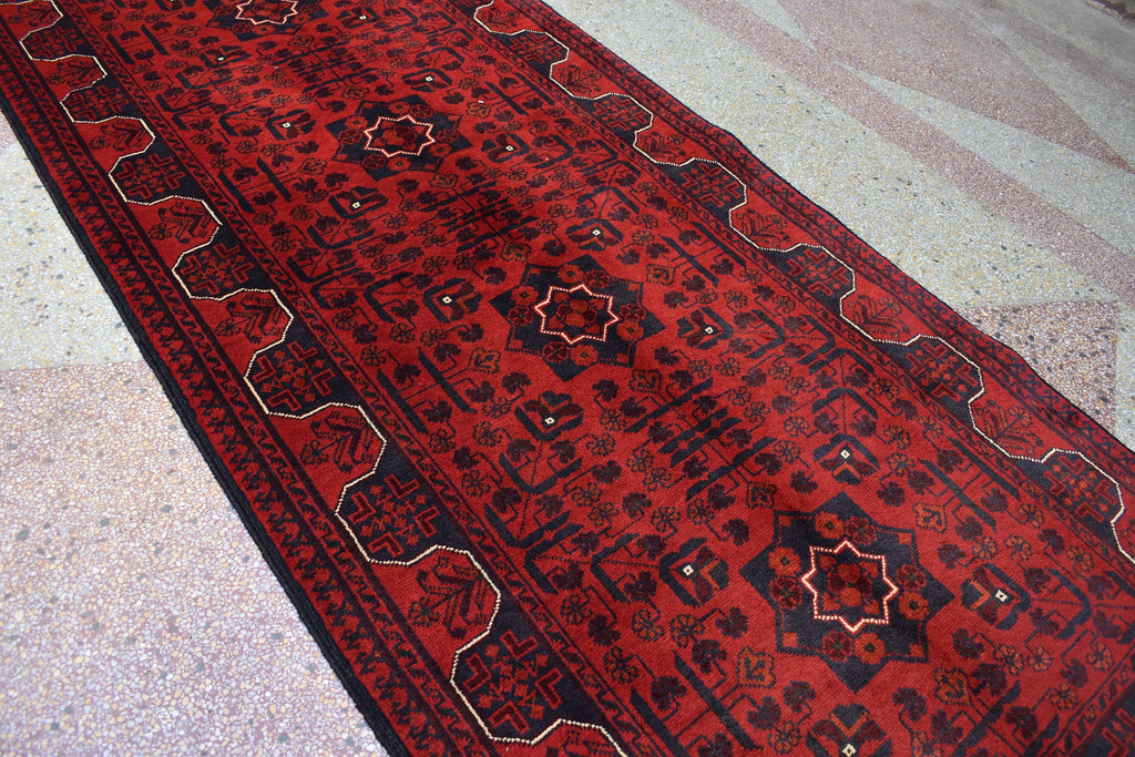 7ft Runner Handwoven Bukhara Afghan Tribal Wool Hallway Runner, Rich Red and Blue Rug, Rug for Entryway, Corridor Rug, Stair Rug 6.9x2.10 ft