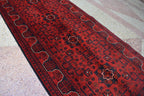 7ft Runner Handwoven Bukhara Afghan Tribal Wool Hallway Runner, Rich Red and Blue Rug, Rug for Entryway, Corridor Rug, Stair Rug 6.9x2.10 ft