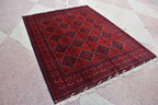6x8 Handcrafted Bukhara Rug - Rich Red and Blue Design, Traditional Wool, 7.11x6 ft, Handmade, Elegant, High-Quality, Rug for Living Room