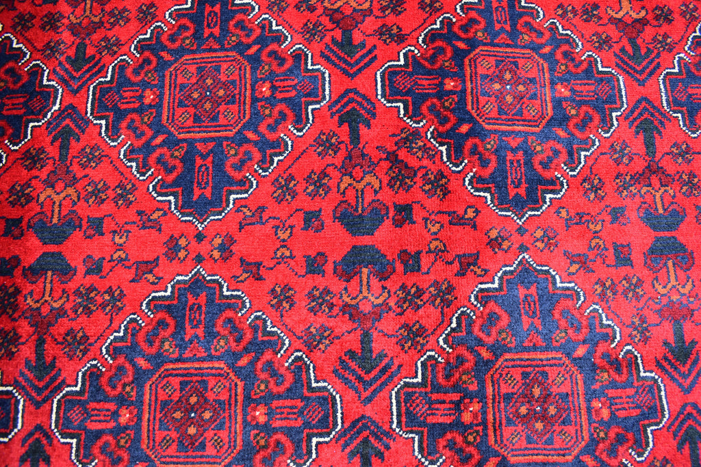 6x8 Handcrafted Bukhara Rug - Rich Red and Blue Design, Traditional Wool, 7.11x6 ft, Handmade, Elegant, High-Quality, Rug for Living Room