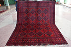 6x8 Handcrafted Bukhara Rug - Rich Red and Blue Design, Traditional Wool, 7.11x6 ft, Handmade, Elegant, High-Quality, Rug for Living Room