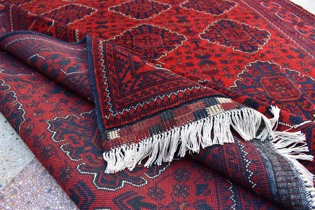 6x8 Handcrafted Bukhara Rug - Rich Red and Blue Design, Traditional Wool, 7.11x6 ft, Handmade, Elegant, High-Quality, Rug for Living Room