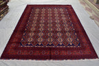10x13 Large Handwoven Afghan Wool Rug, Rich Red and Navy Blue Oriental Rug, Rug for Living Room, Rug for Dining Room, Boho Home Decor