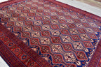 10x13 Large Handwoven Afghan Wool Rug, Rich Red and Navy Blue Oriental Rug, Rug for Living Room, Rug for Dining Room, Boho Home Decor