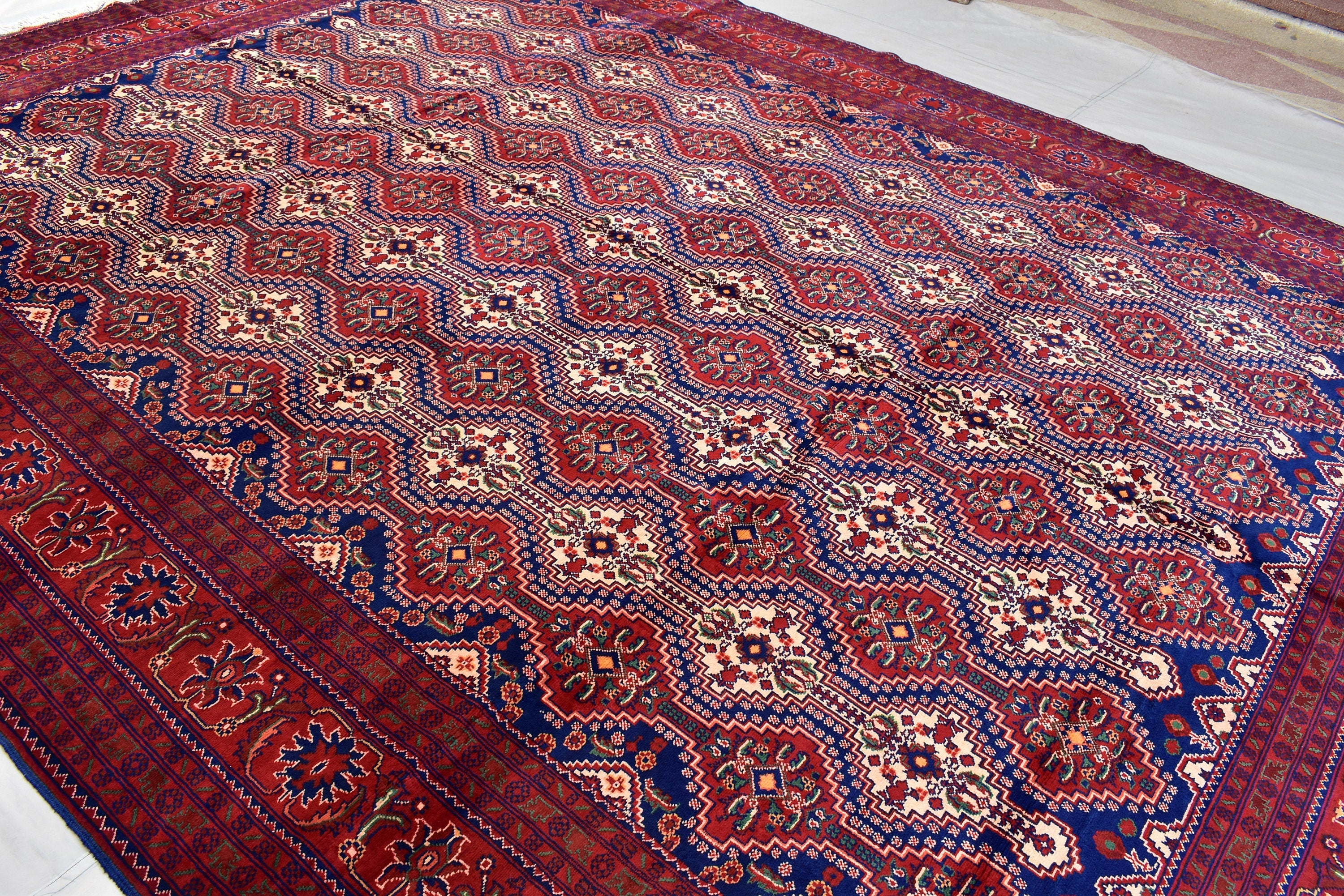10x13 Large Handwoven Afghan Wool Rug, Rich Red and Navy Blue Oriental Rug, Rug for Living Room, Rug for Dining Room, Boho Home Decor