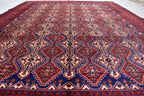 10x13 Large Handwoven Afghan Wool Rug, Rich Red and Navy Blue Oriental Rug, Rug for Living Room, Rug for Dining Room, Boho Home Decor