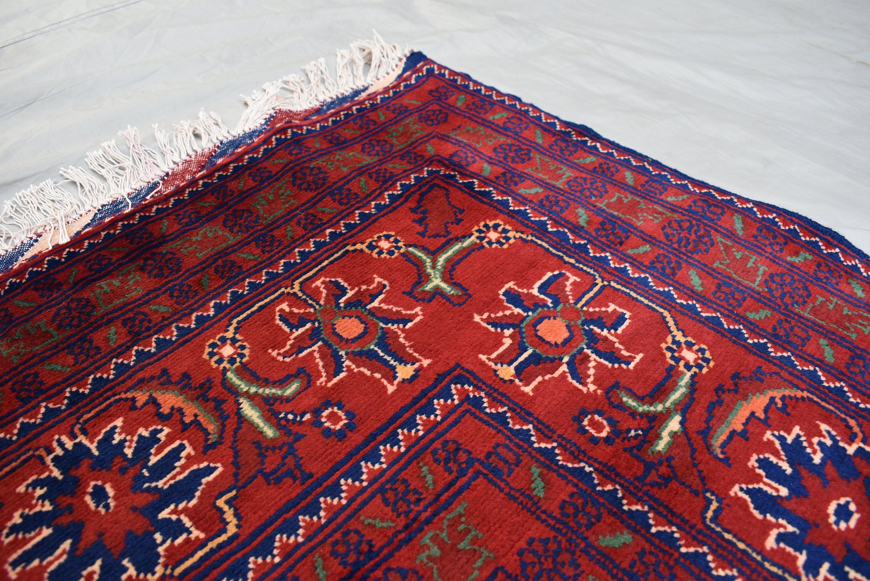 10x13 Large Handwoven Afghan Wool Rug, Rich Red and Navy Blue Oriental Rug, Rug for Living Room, Rug for Dining Room, Boho Home Decor