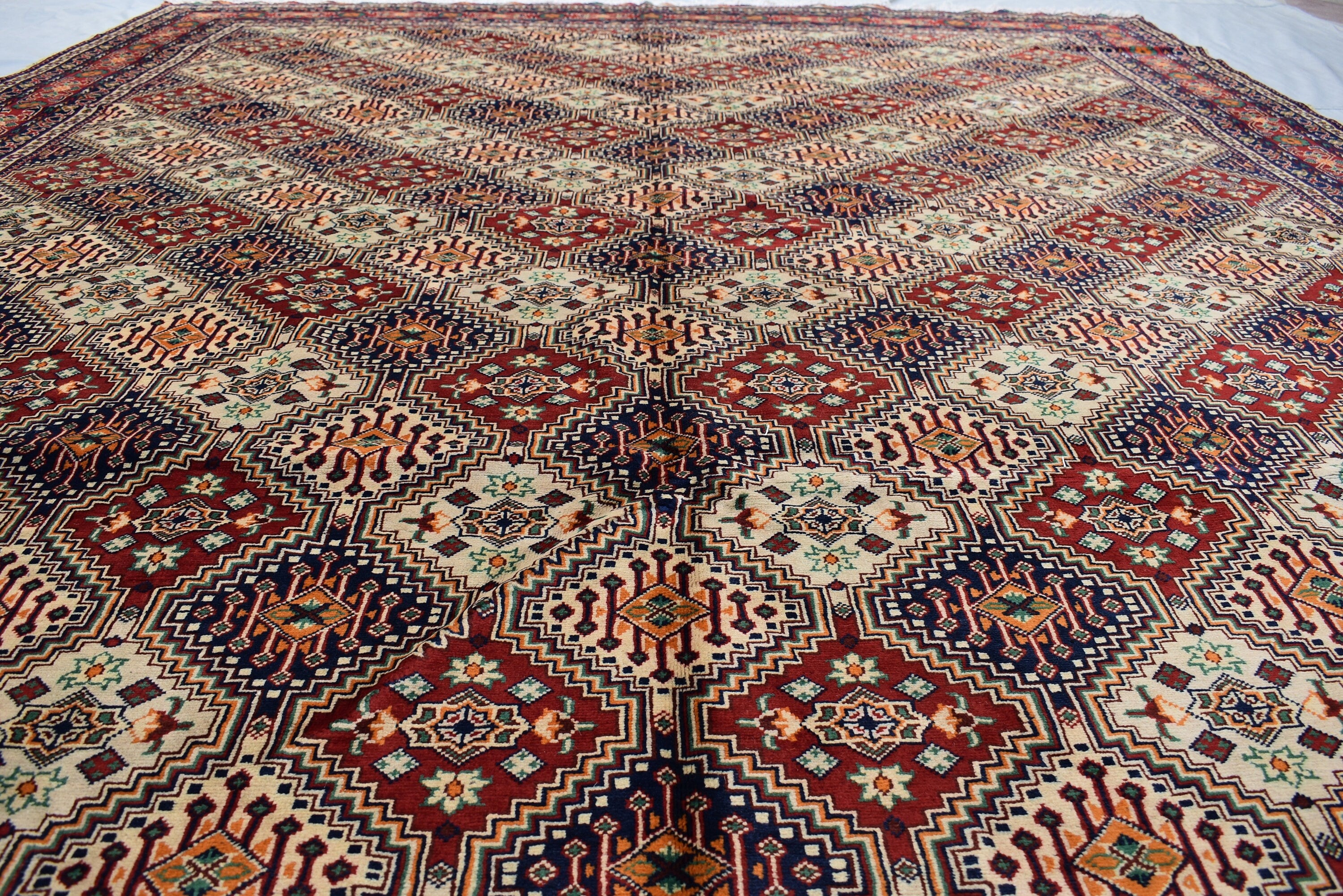 10x13 Large Yalama Gul Tribal Afghan Hand-knotted Rug, Multiple colors, Rug for Living Room, Dining Room Rug, Authentic Persian Home Style