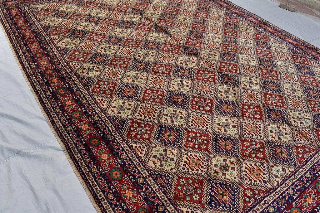 10x13 Large Yalama Gul Tribal Afghan Hand-knotted Rug, Multiple colors, Rug for Living Room, Dining Room Rug, Authentic Persian Home Style