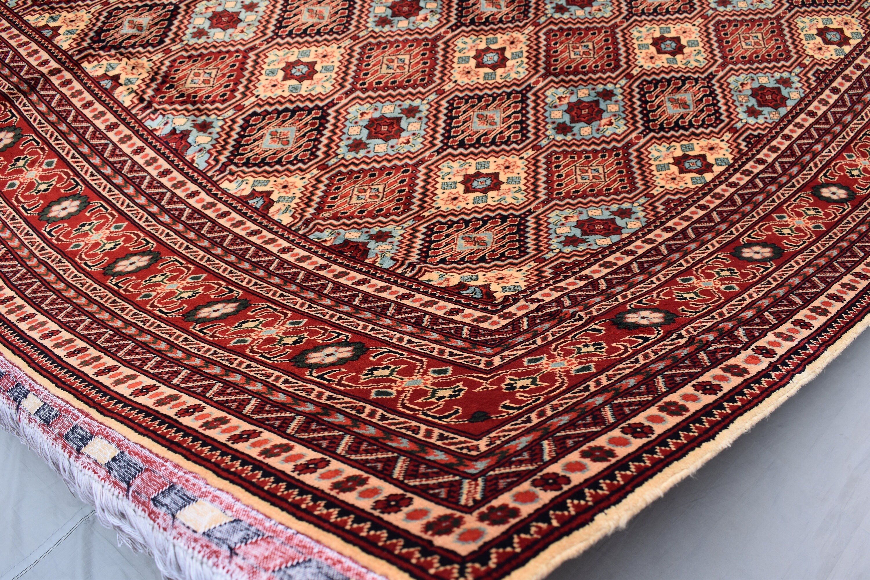 Ft 12.10 x 9.9 Large Handmade Rug Large Afghan Turkmen Tribal Yalama Gol Bokhara Pattern Wool Veg dye, Large Oriental Afghan