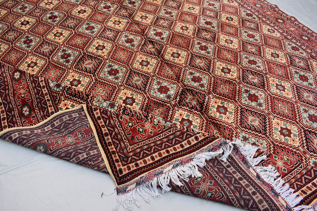 Ft 12.10 x 9.9 Large Handmade Rug Large Afghan Turkmen Tribal Yalama Gol Bokhara Pattern Wool Veg dye, Large Oriental Afghan