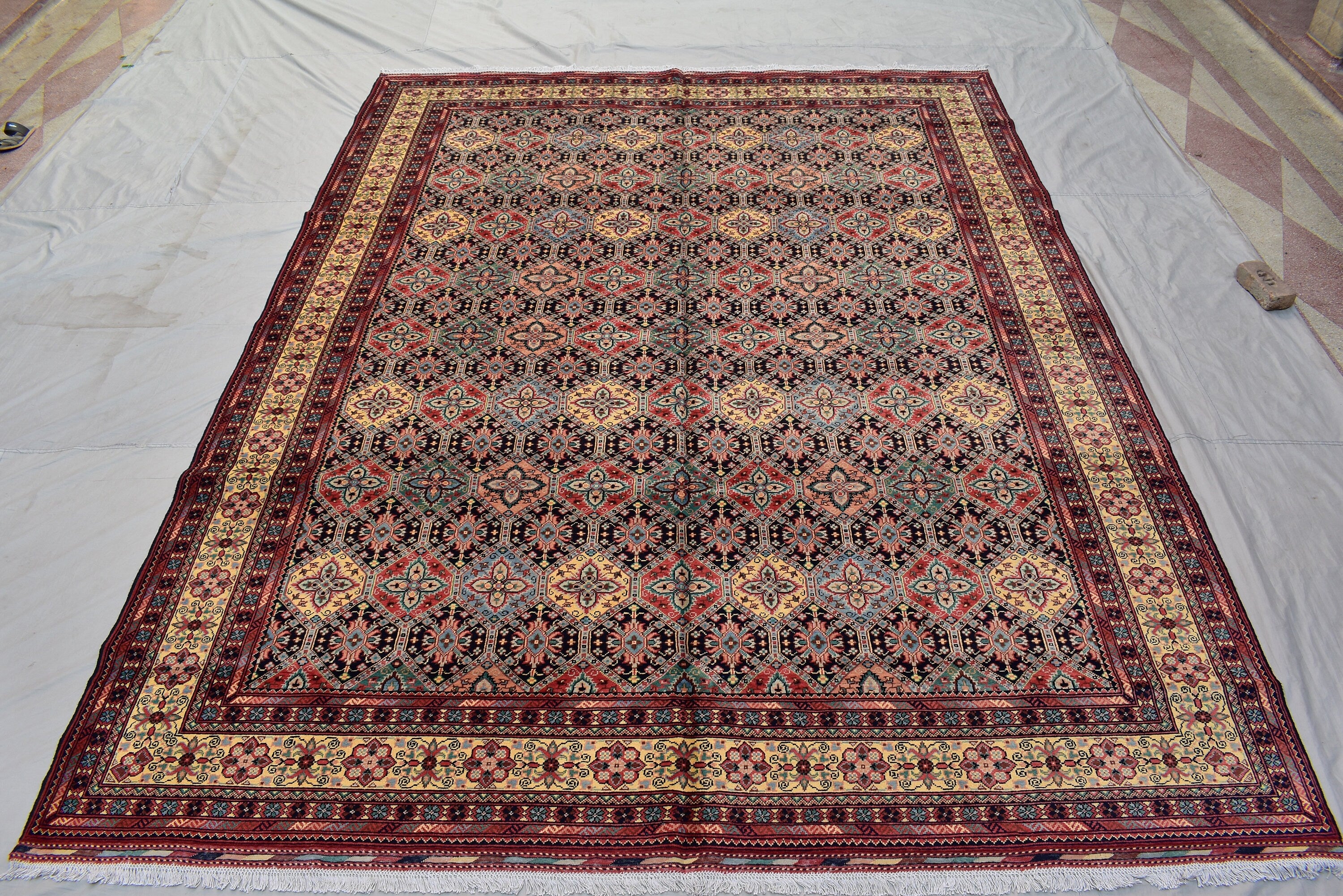 13.2 x 9.11 Ft Large Area Rug Afghan Handmade High Pile RugTukroman Multi Color Silky Soft Wool Rug Oriental Bokhara Ersari Rug For Bedroom