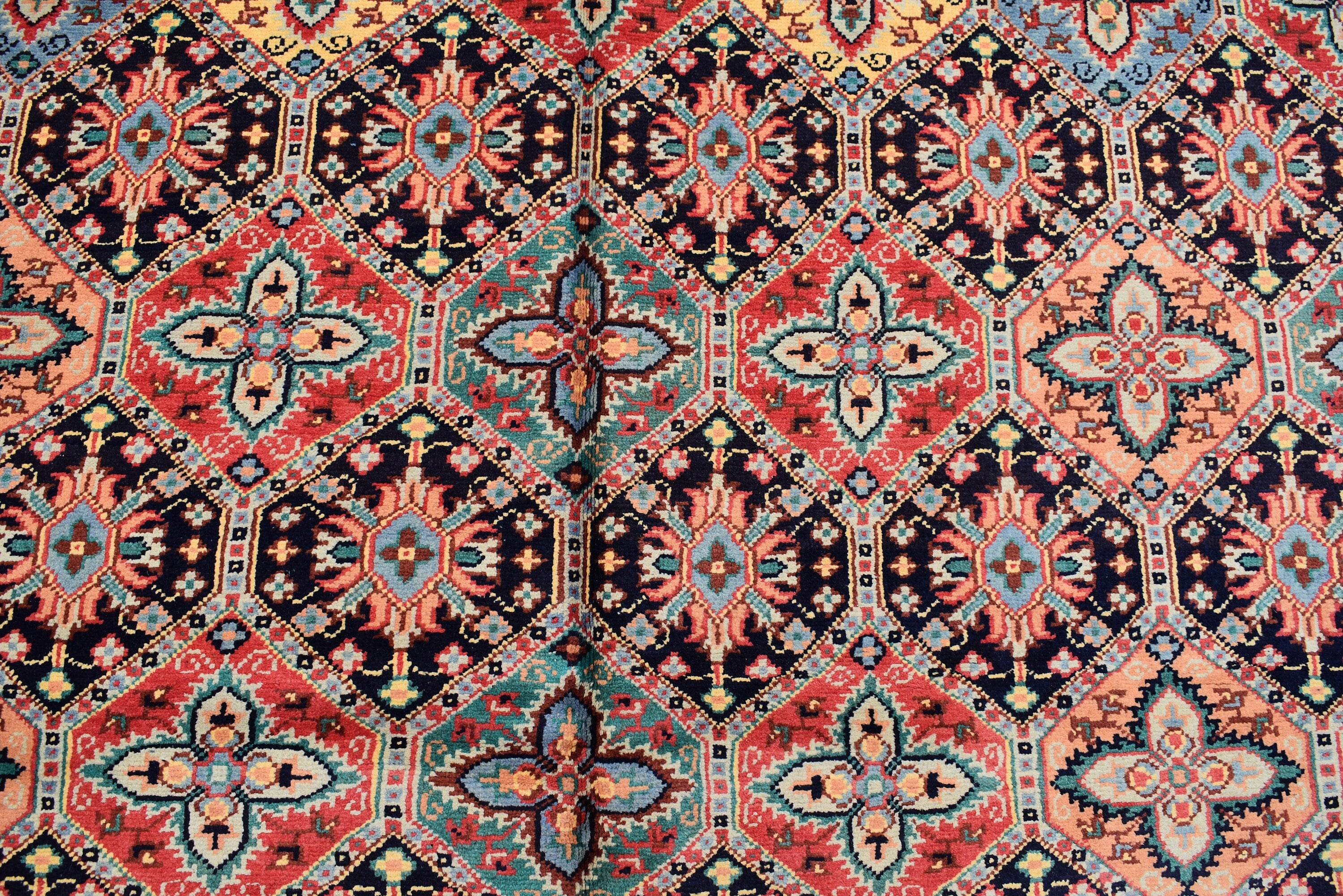 13.2 x 9.11 Ft Large Area Rug Afghan Handmade High Pile RugTukroman Multi Color Silky Soft Wool Rug Oriental Bokhara Ersari Rug For Bedroom