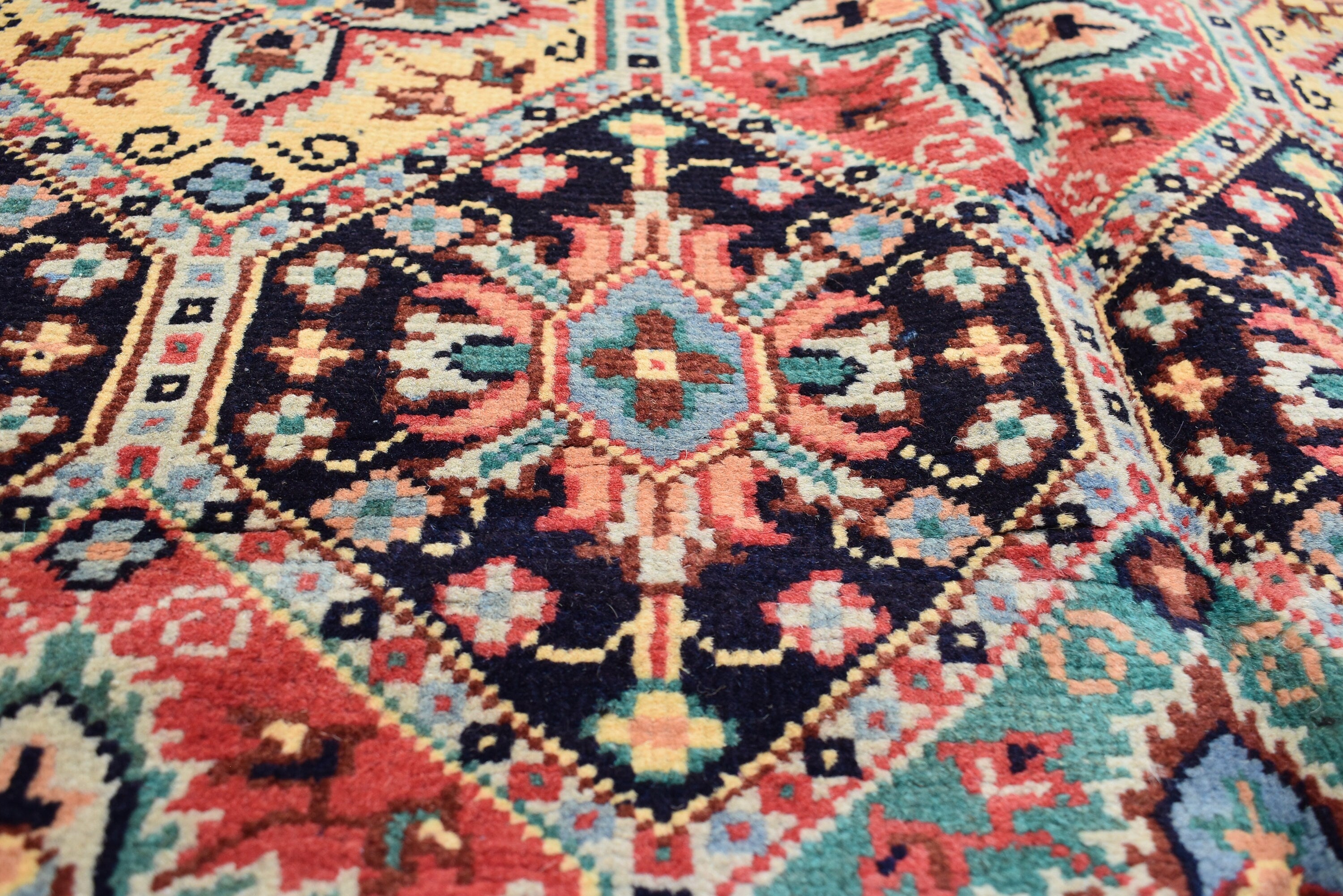 13.2 x 9.11 Ft Large Area Rug Afghan Handmade High Pile RugTukroman Multi Color Silky Soft Wool Rug Oriental Bokhara Ersari Rug For Bedroom