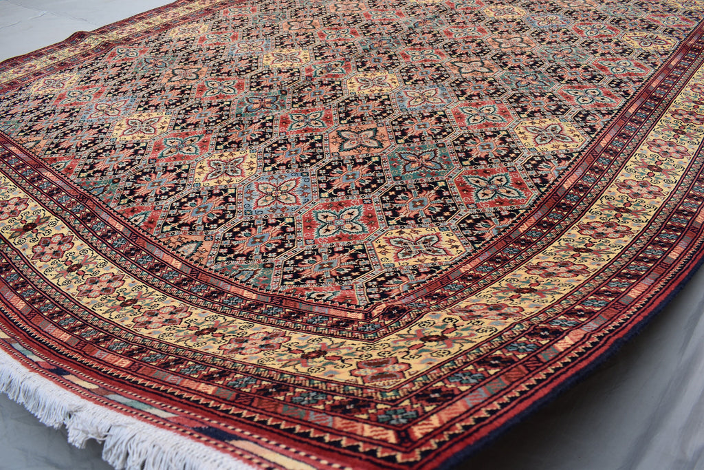 13.2 x 9.11 Ft Large Area Rug Afghan Handmade High Pile RugTukroman Multi Color Silky Soft Wool Rug Oriental Bokhara Ersari Rug For Bedroom
