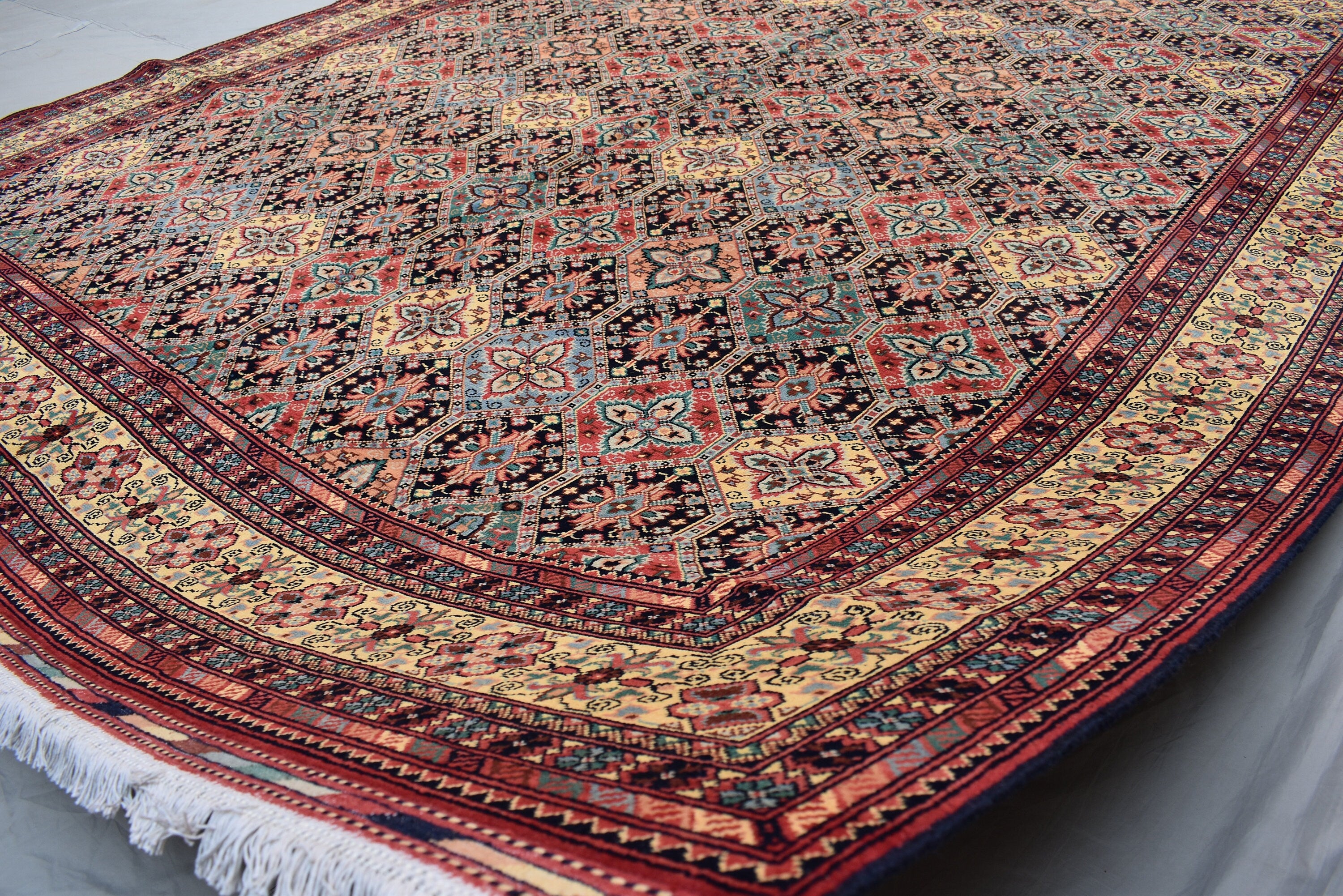 13.2 x 9.11 Ft Large Area Rug Afghan Handmade High Pile RugTukroman Multi Color Silky Soft Wool Rug Oriental Bokhara Ersari Rug For Bedroom