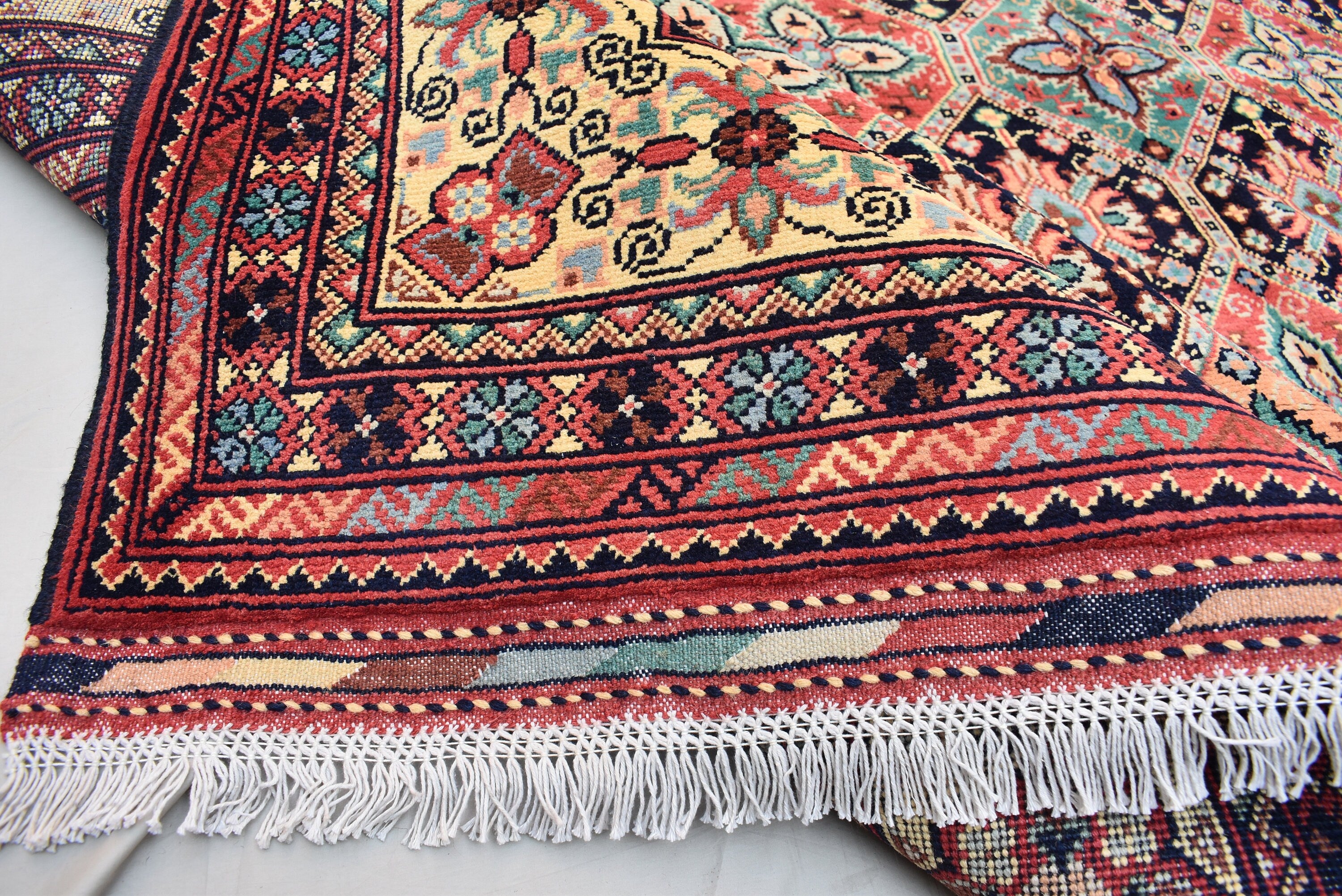 13.2 x 9.11 Ft Large Area Rug Afghan Handmade High Pile RugTukroman Multi Color Silky Soft Wool Rug Oriental Bokhara Ersari Rug For Bedroom
