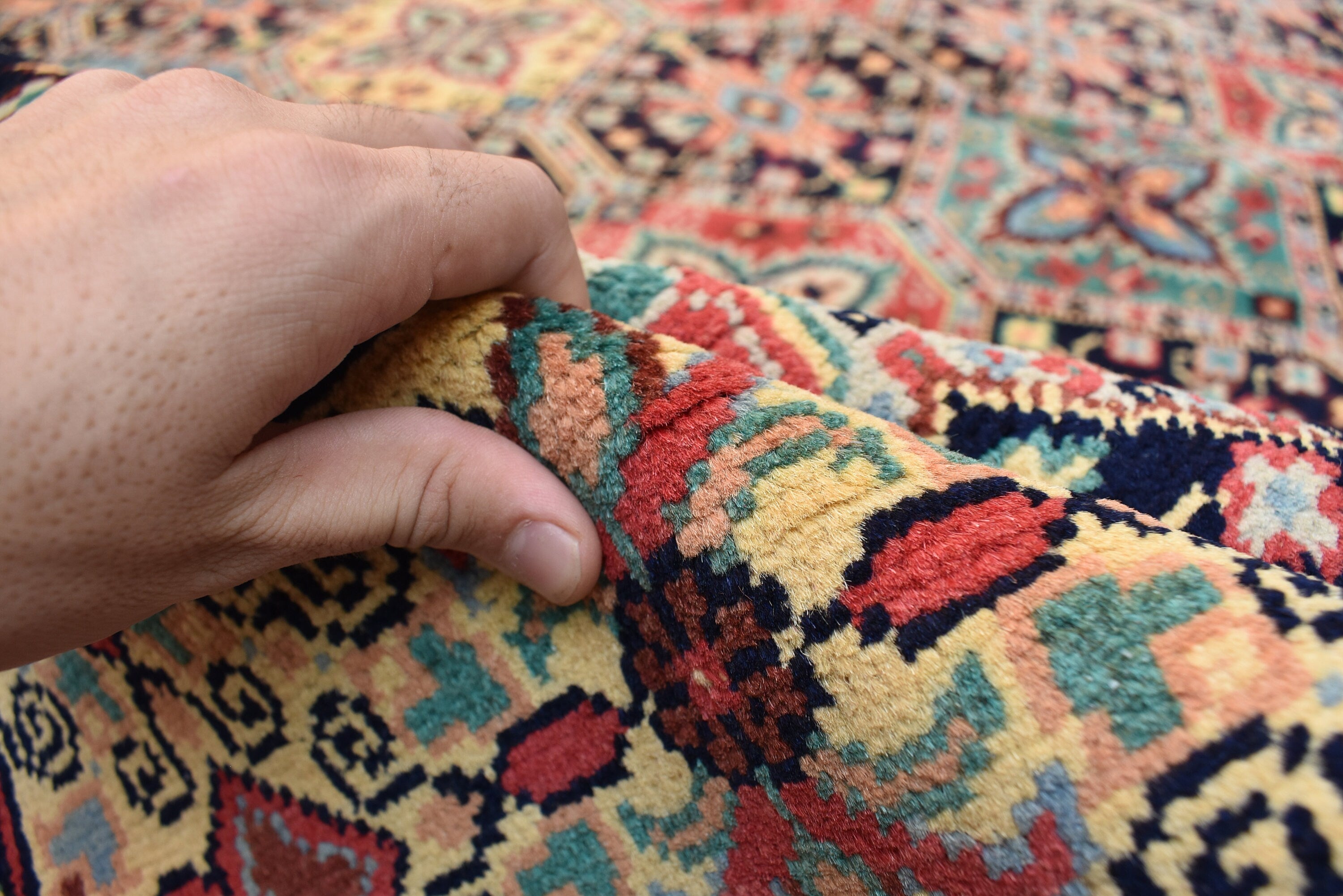 13.2 x 9.11 Ft Large Area Rug Afghan Handmade High Pile RugTukroman Multi Color Silky Soft Wool Rug Oriental Bokhara Ersari Rug For Bedroom