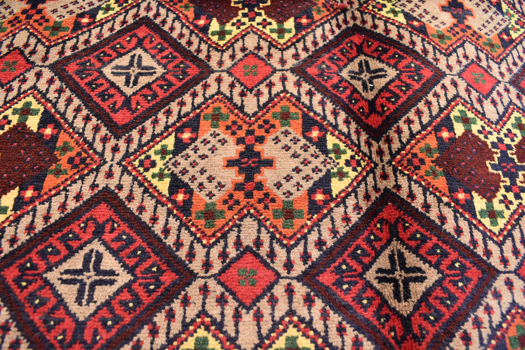Large Afghan Wool Rug – Handmade Turkmen Wool Carpet |Bokhara Pattern Oriental Rug | Vegetable Dyed Tribal Area Rug, Living Room Rug 10x13ft