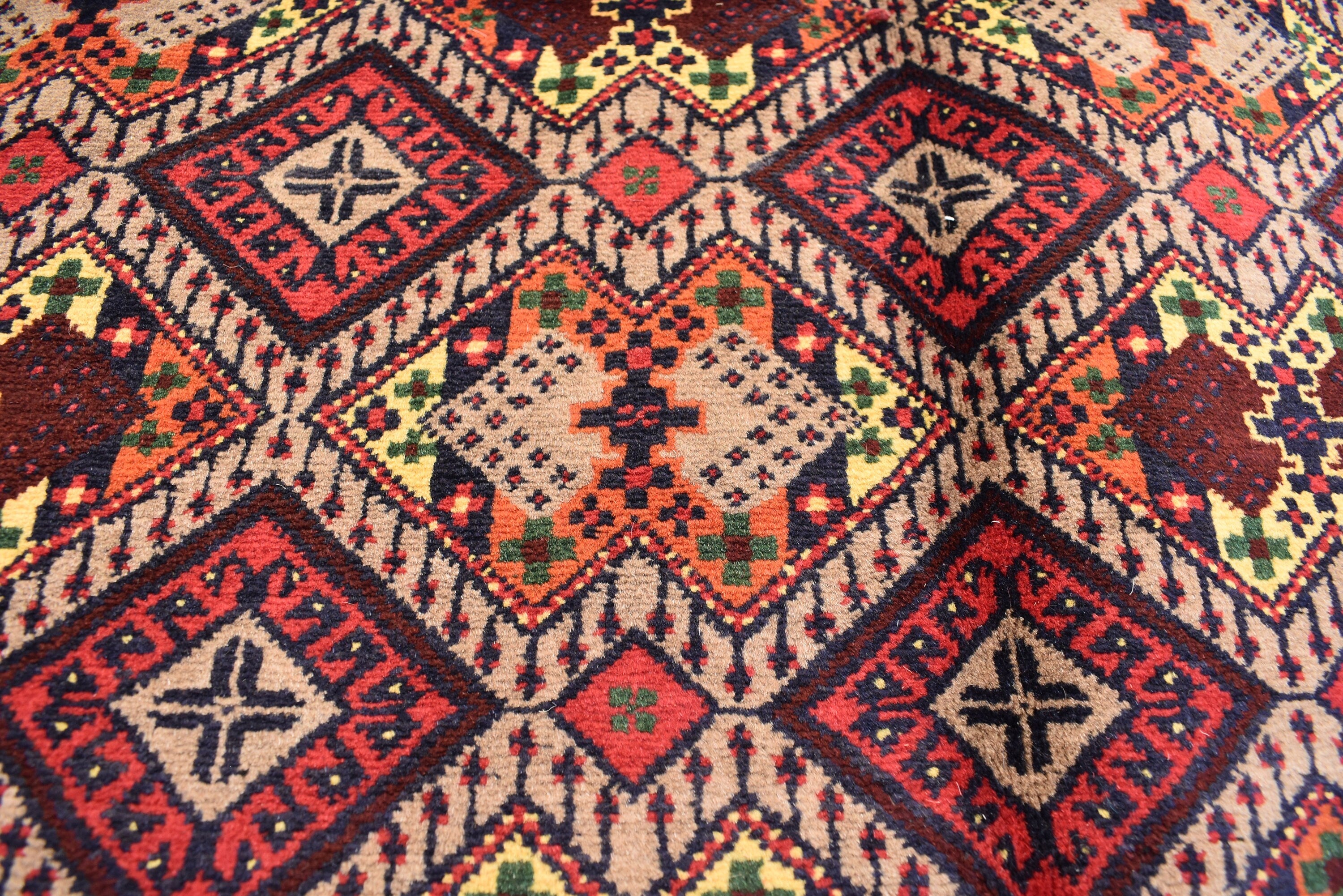 Large Afghan Wool Rug – Handmade Turkmen Wool Carpet |Bokhara Pattern Oriental Rug | Vegetable Dyed Tribal Area Rug, Living Room Rug 10x13ft
