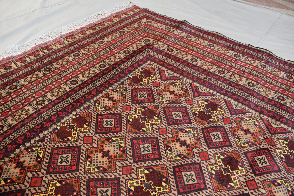 Large Afghan Wool Rug – Handmade Turkmen Wool Carpet |Bokhara Pattern Oriental Rug | Vegetable Dyed Tribal Area Rug, Living Room Rug 10x13ft
