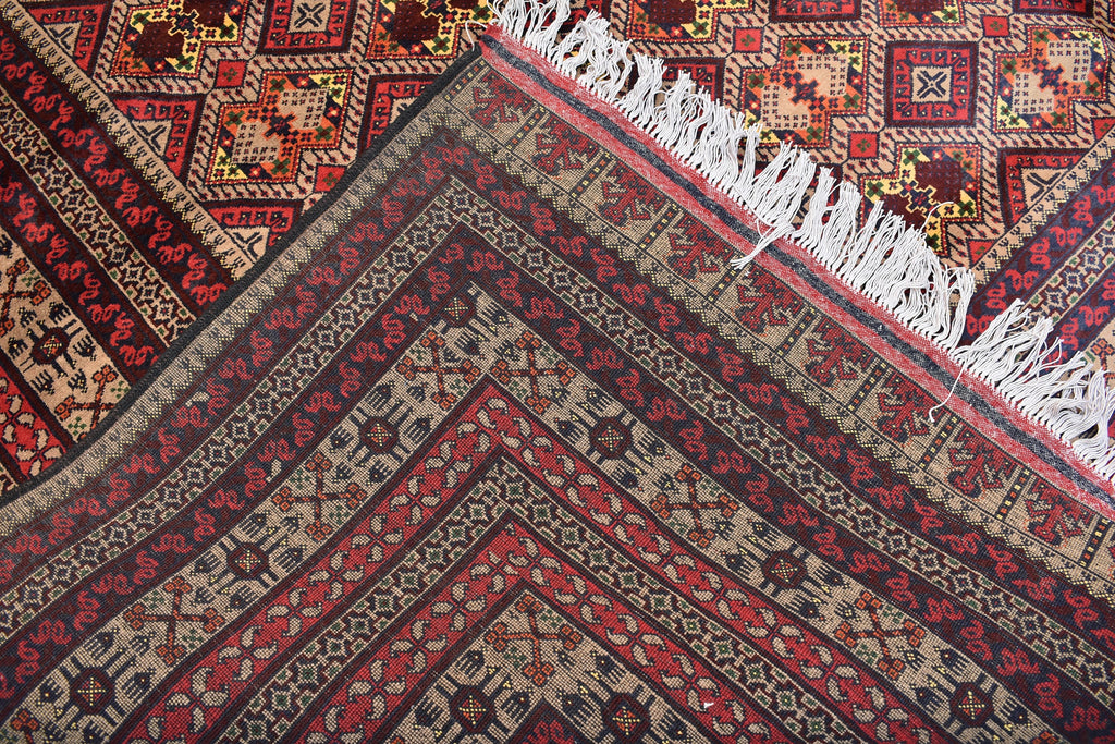 Large Afghan Wool Rug – Handmade Turkmen Wool Carpet |Bokhara Pattern Oriental Rug | Vegetable Dyed Tribal Area Rug, Living Room Rug 10x13ft