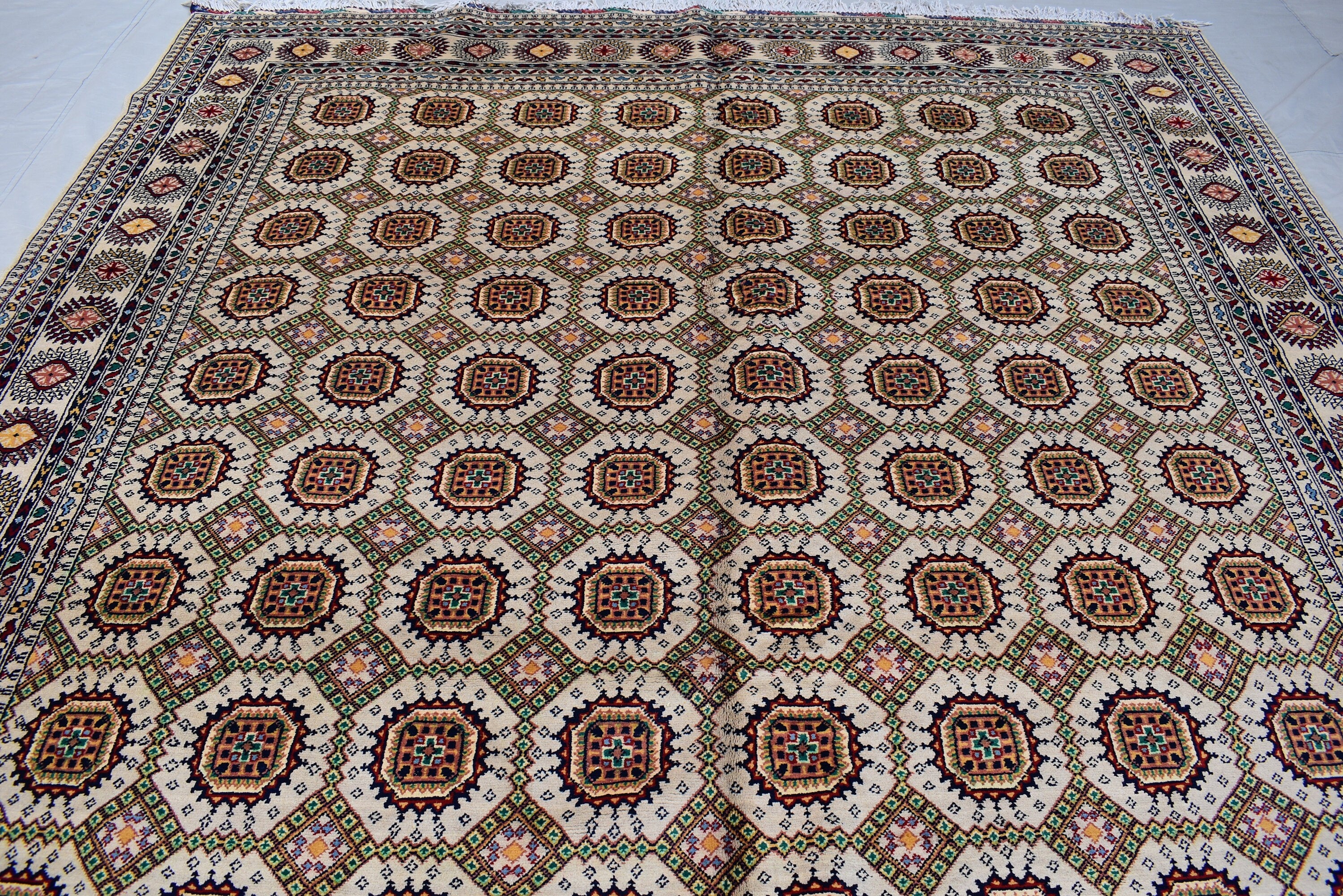 11.6 x 8.3 Ft Tribal Area Rug Fine Quality Afghan Hand Knotted Beige Wool Rug High Pile Soft Rug Oriental Rug Living Room Rug Bedroom Rug,