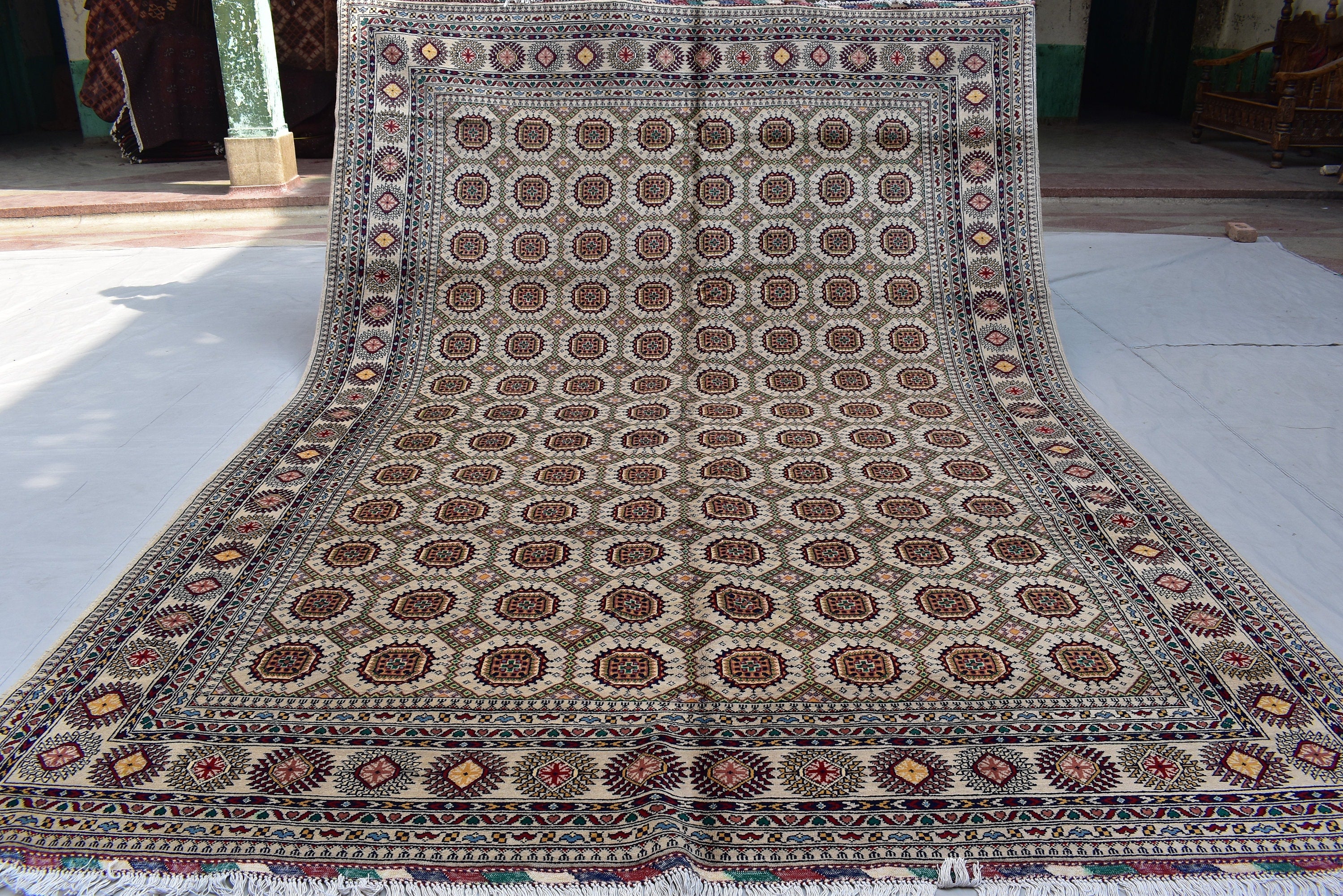 11.6 x 8.3 Ft Tribal Area Rug Fine Quality Afghan Hand Knotted Beige Wool Rug High Pile Soft Rug Oriental Rug Living Room Rug Bedroom Rug,