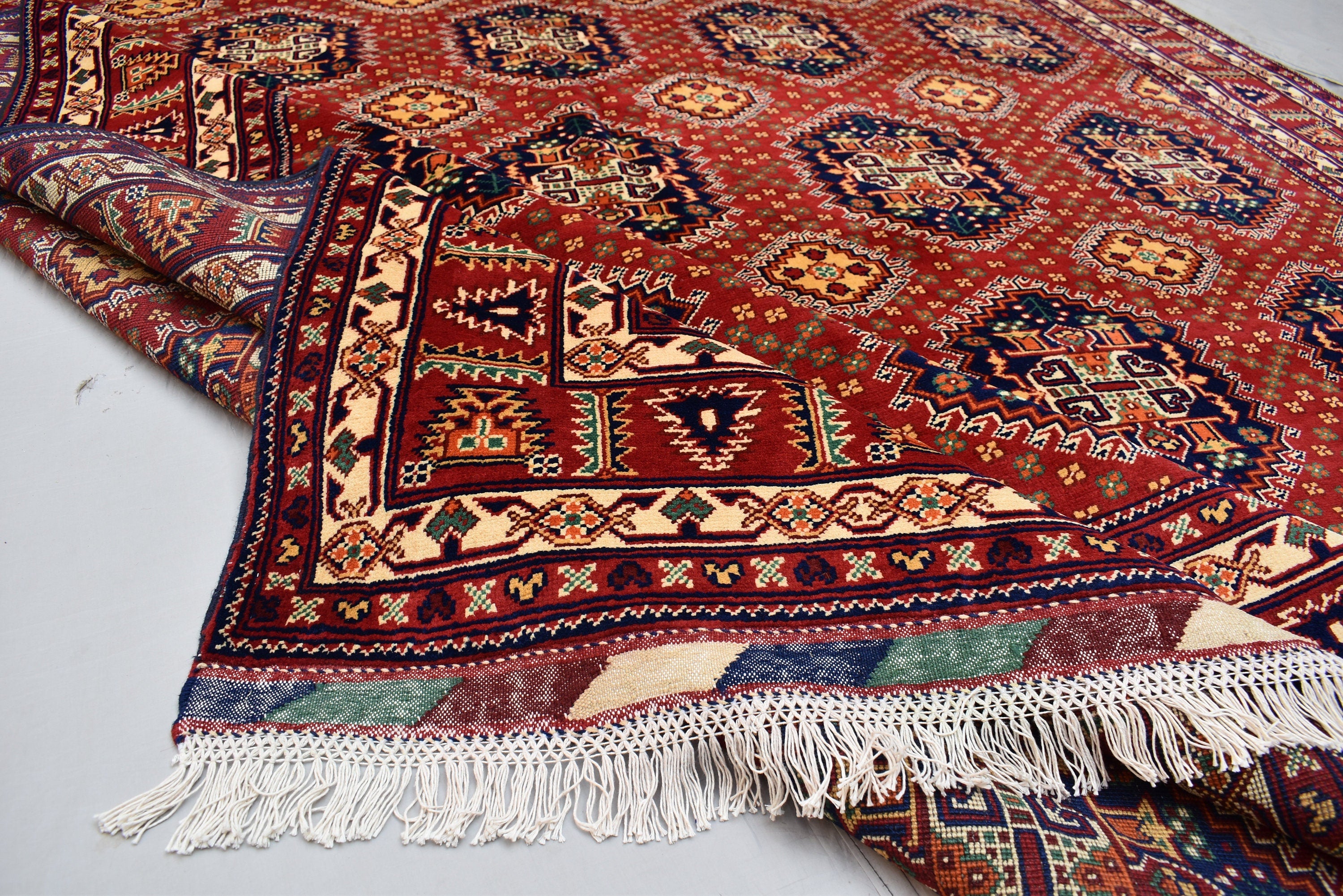 11.9 x 8.5 Ft Top Quality Large Handmade Rug Large Afghan Rug Turkmen Bukhara Rug Samarqant rug Living Room Area Rug Oriental Rug