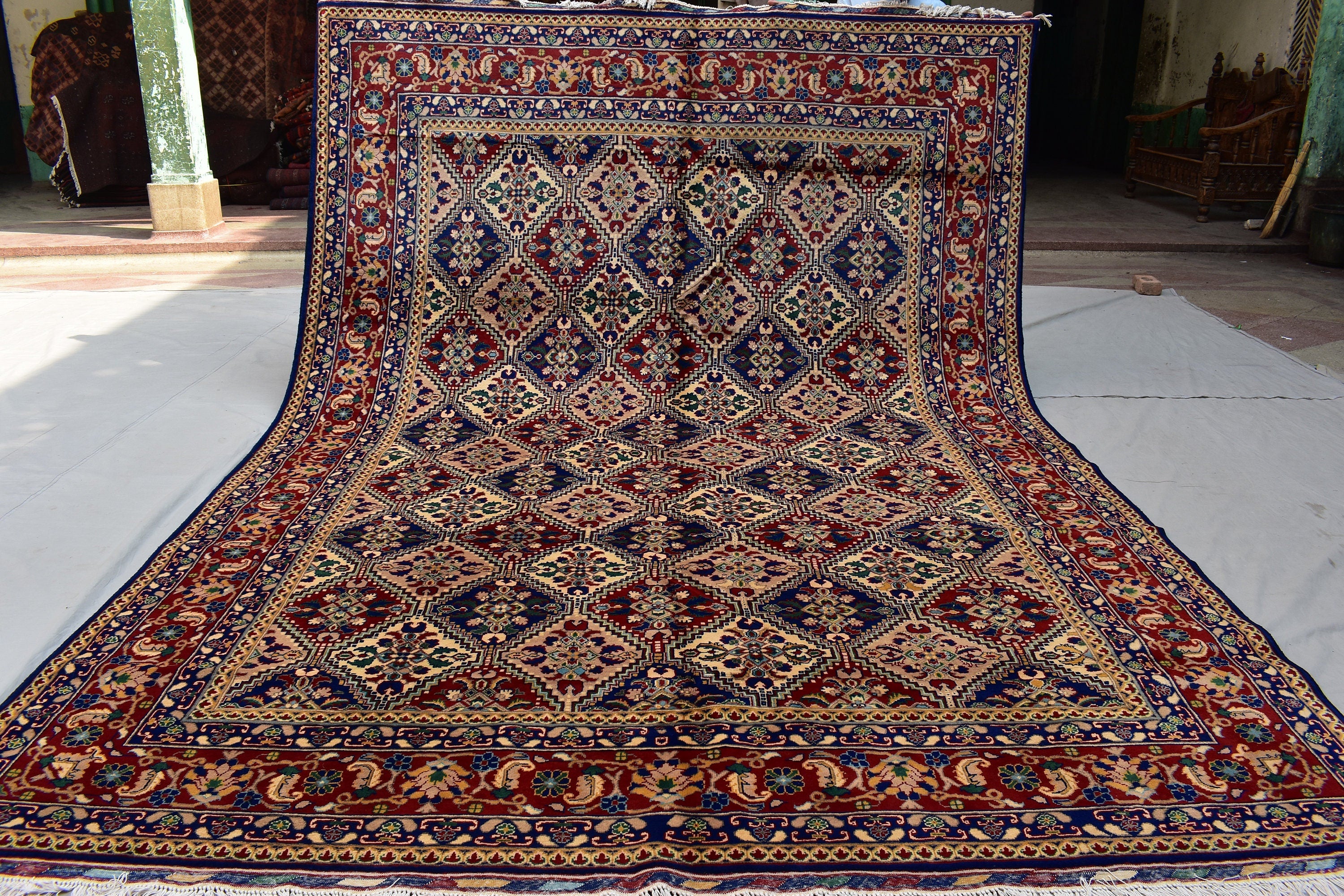 8x12Ft Large Afghan Handwoven Rug, Turkmen Wool Area Rug, Vegetable Dyed Multi Color Beautiful Rug, Rug for Living Room, Bedroom Rug 364x254