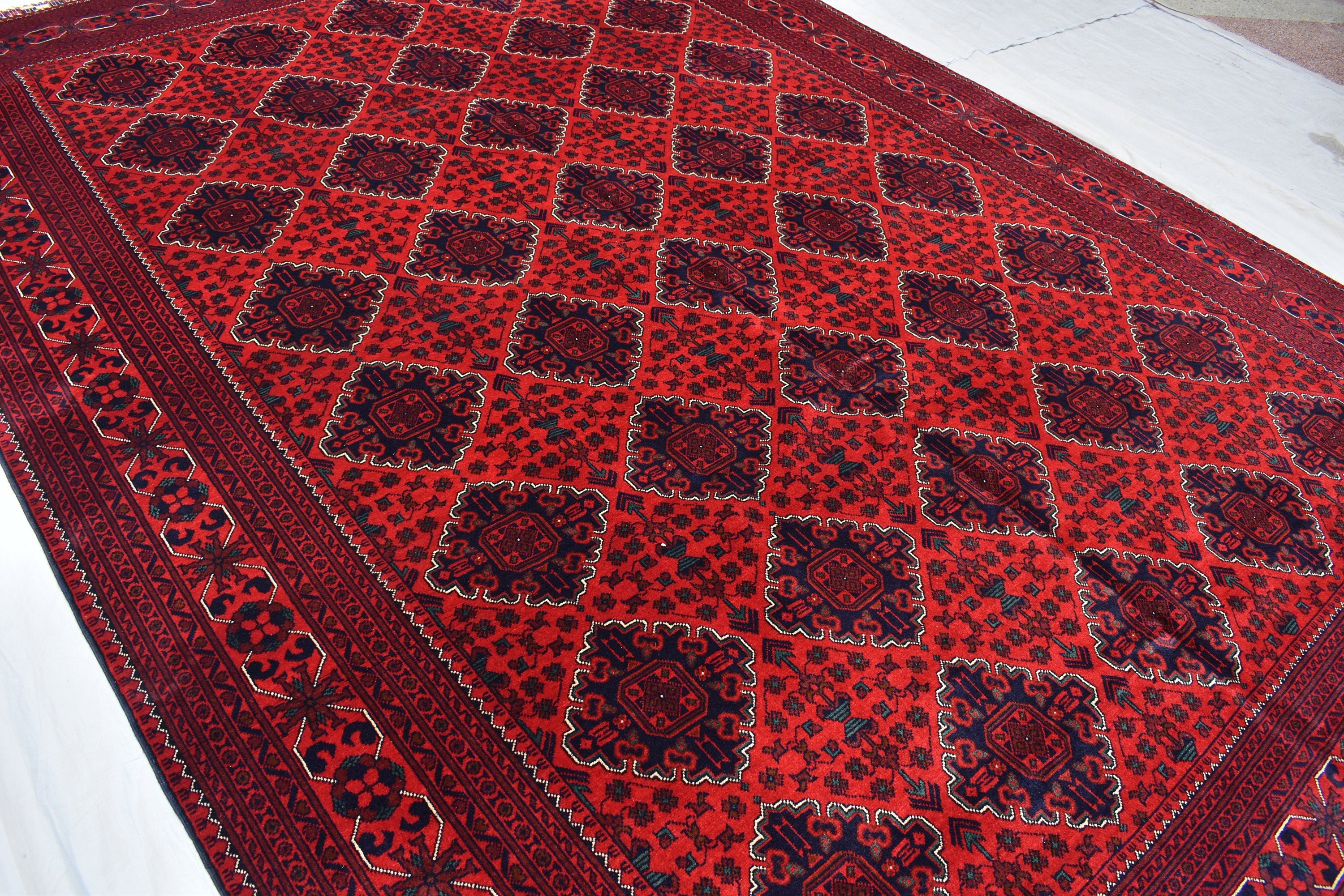 11.8x8.1 Ft Large Area Rug Bokhara Rug Sale Price Turkmen 100% Wool Afghan Veg Dyes Handmade Bukhara Pattern Area Rug Turkmen Oriental Rug