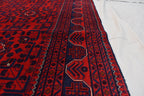 8x11 Hand-knotted Afghan Tribal Traditional Bukhara Pattern Rug, Rich Red and Navy Blue Rug, Perfect for Living Room, Bedroom Rug, 11.5x8.1