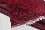 8x11 Hand-knotted Afghan Tribal Traditional Bukhara Pattern Rug, Rich Red and Navy Blue Rug, Perfect for Living Room, Bedroom Rug, 11.5x8.1