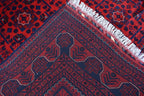 8x11 Hand-knotted Afghan Tribal Traditional Bukhara Pattern Rug, Rich Red and Navy Blue Rug, Perfect for Living Room, Bedroom Rug, 11.5x8.1