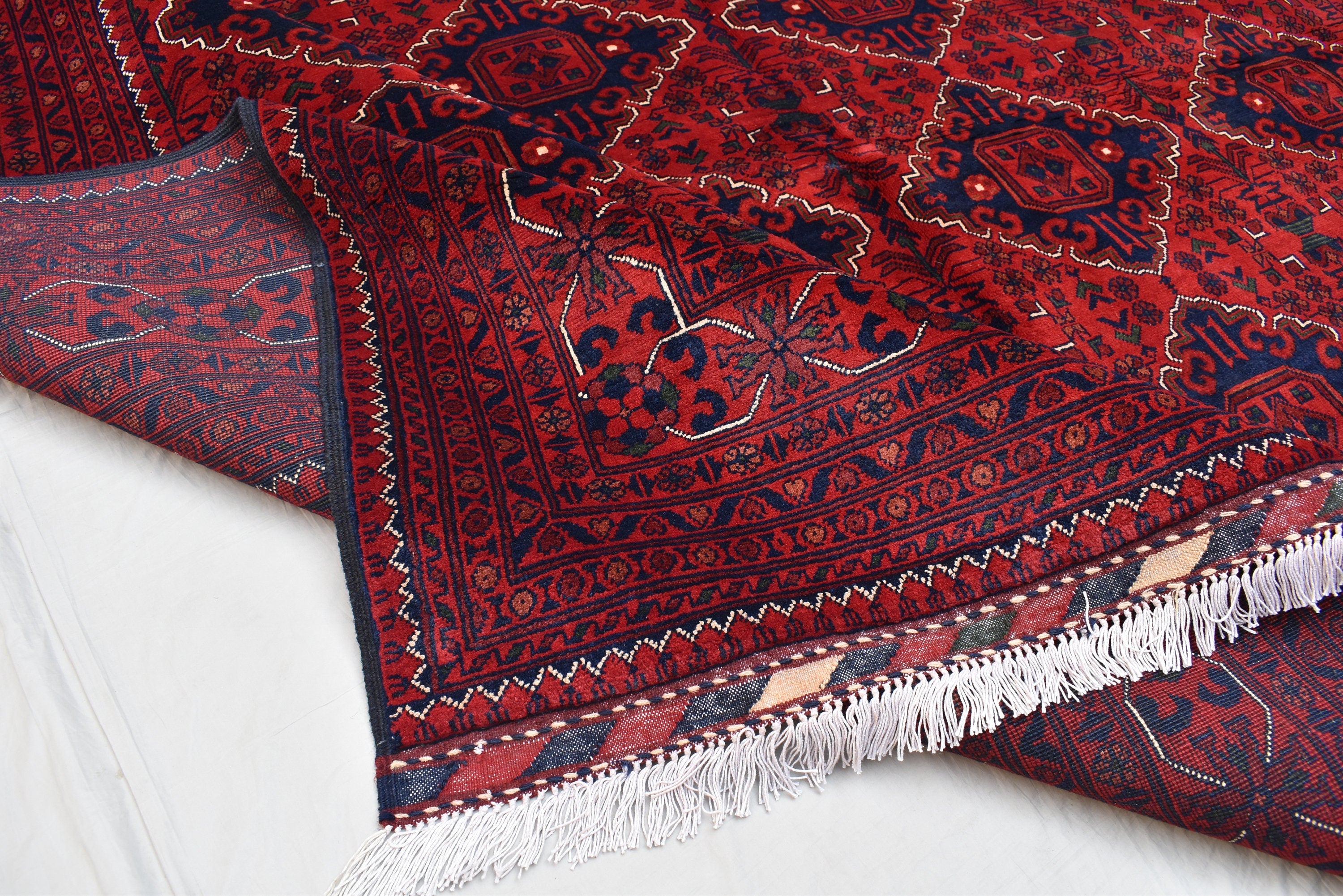 11.4 x 8.3 Ft Large Area Rug Bokhara Rug Sale Price Turkmen 100% Wool Afghan Veg Dyes Handmade Bukhara Pattern Area Rug Turkmen Oriental Rug