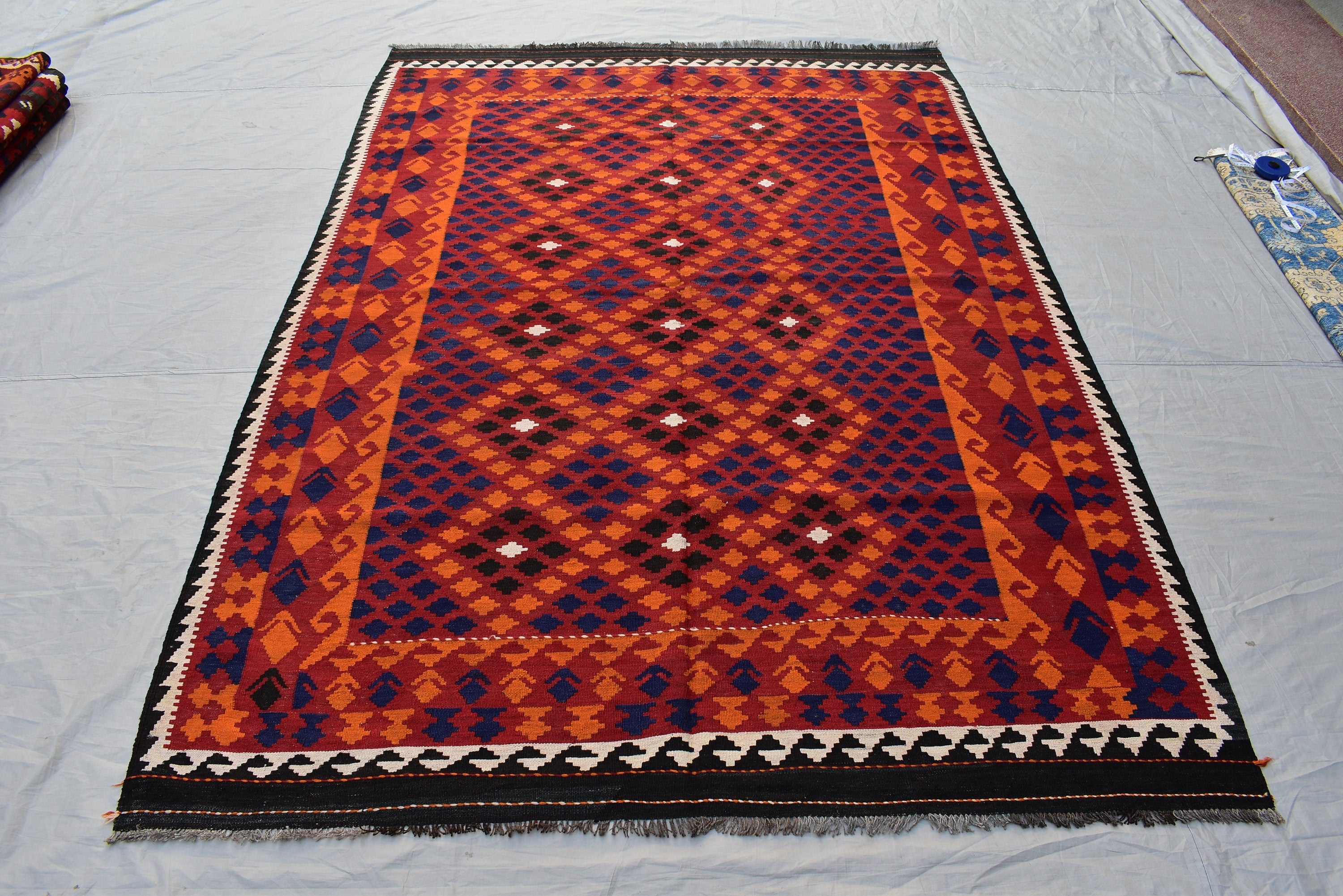 7x10 Vintage Ghalmowri Kilim – Afghan Handwoven Wool Rug for Boho Living Room, Bedroom, Farmhouse, Country House Rug, Rustic Home Decor