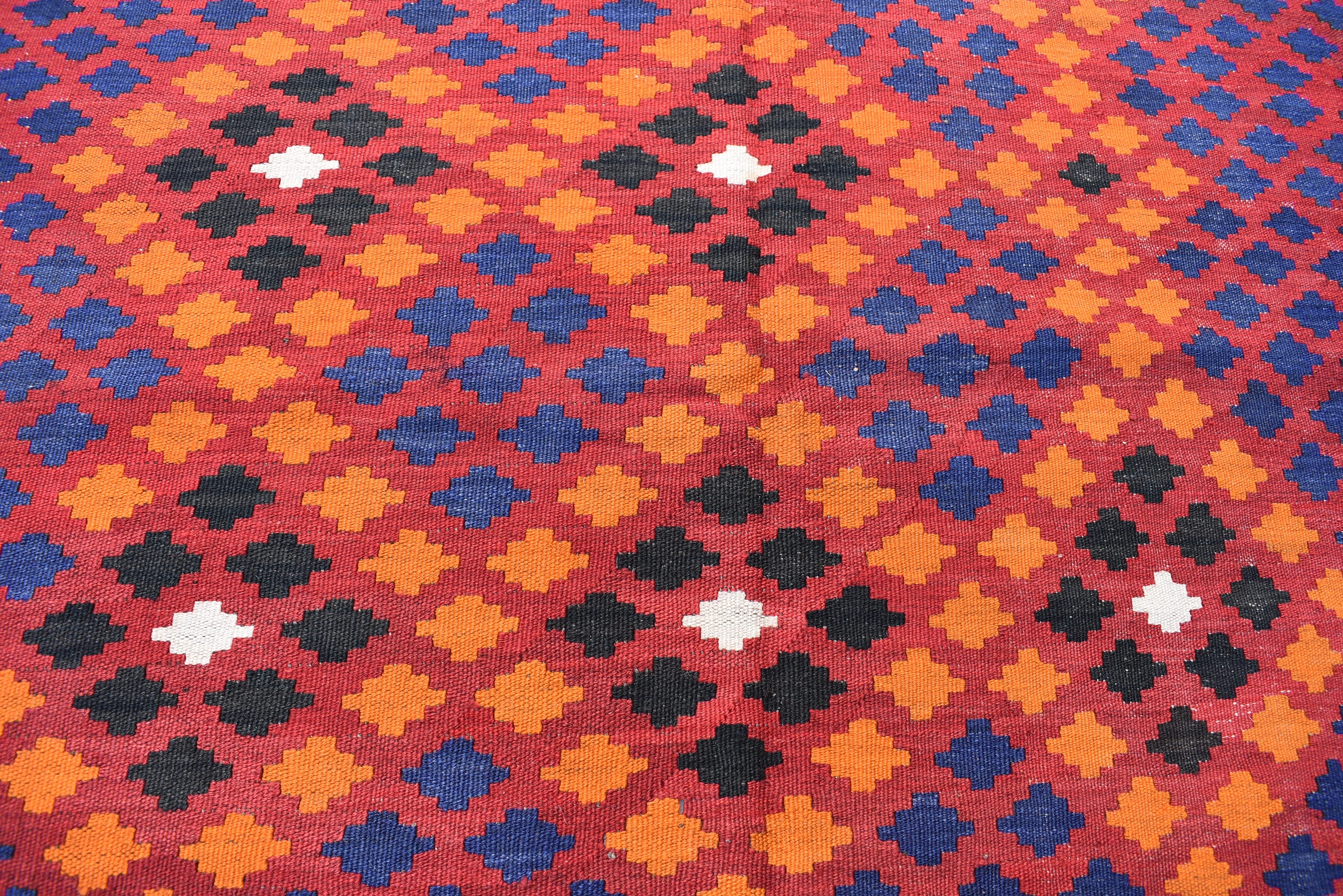 7x10 Vintage Ghalmowri Kilim – Afghan Handwoven Wool Rug for Boho Living Room, Bedroom, Farmhouse, Country House Rug, Rustic Home Decor