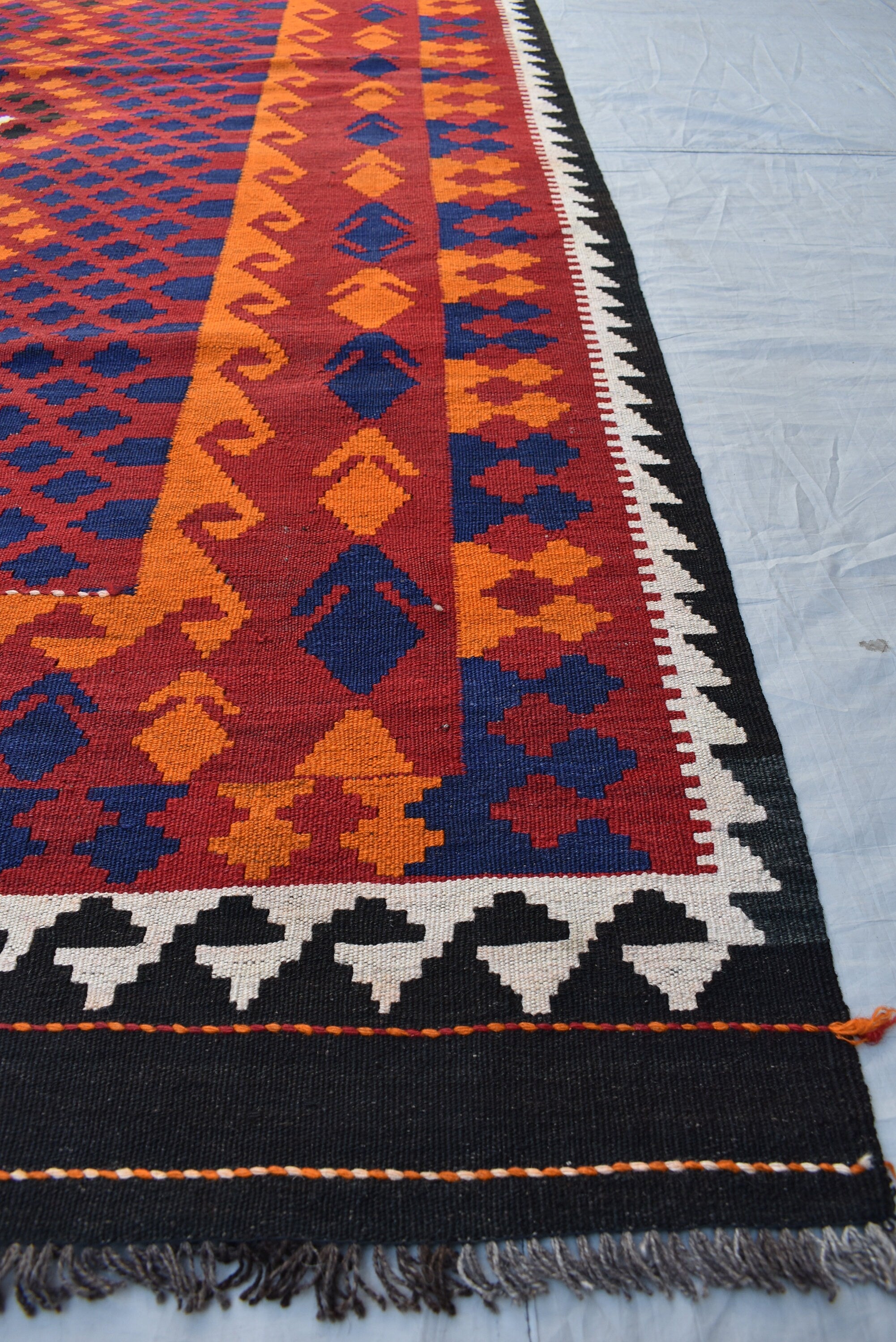7x10 Vintage Ghalmowri Kilim – Afghan Handwoven Wool Rug for Boho Living Room, Bedroom, Farmhouse, Country House Rug, Rustic Home Decor