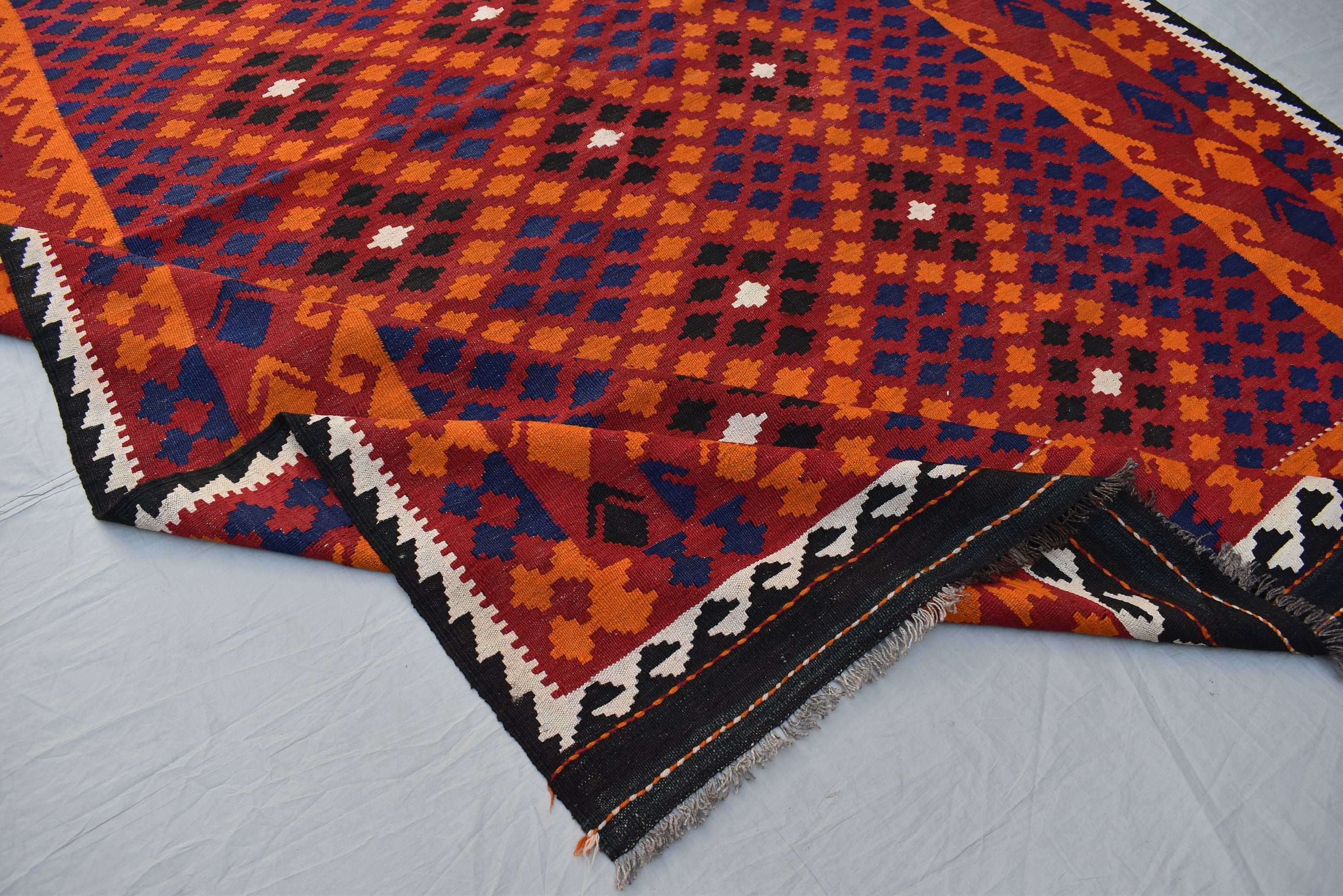 7x10 Vintage Ghalmowri Kilim – Afghan Handwoven Wool Rug for Boho Living Room, Bedroom, Farmhouse, Country House Rug, Rustic Home Decor