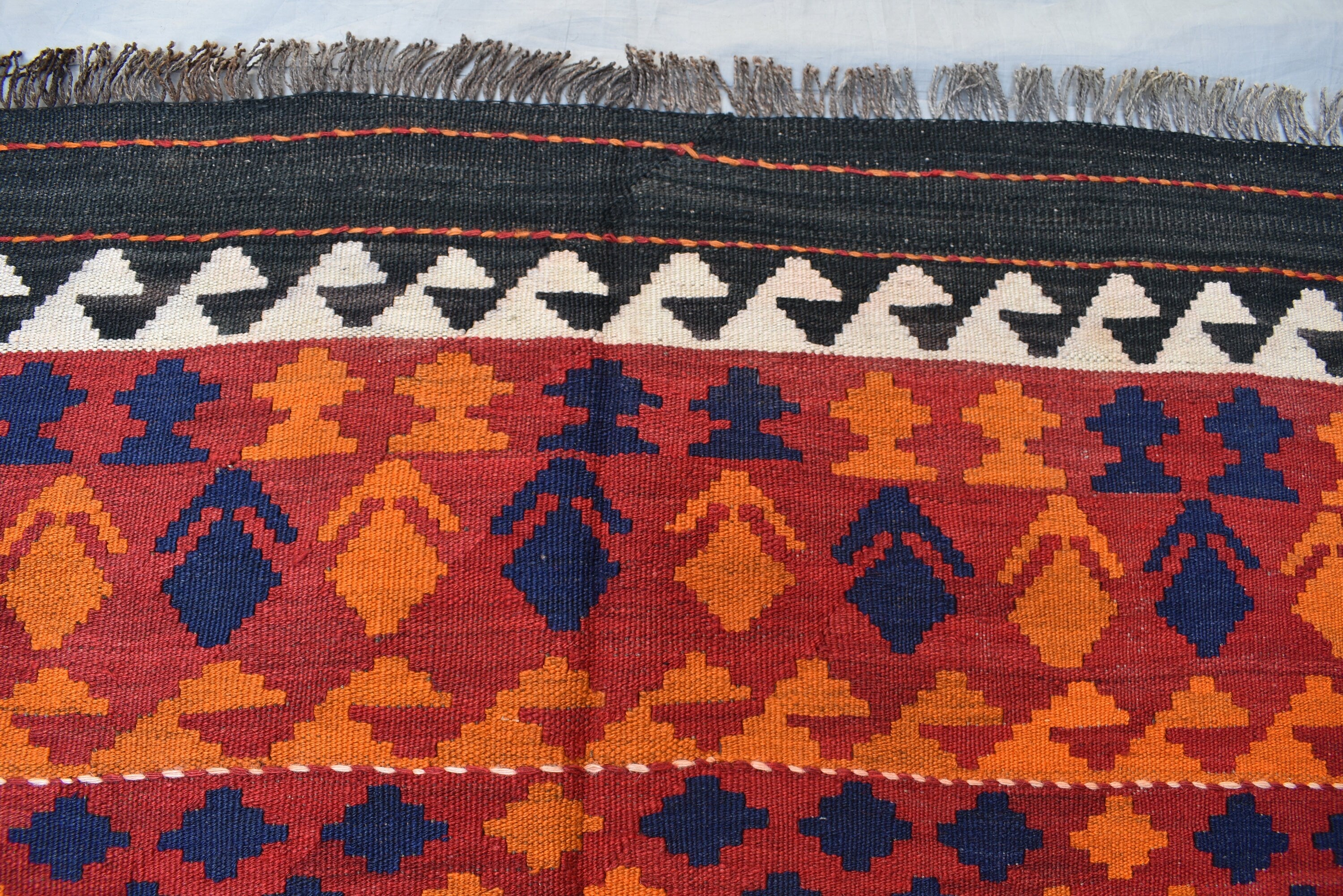 7x10 Vintage Ghalmowri Kilim – Afghan Handwoven Wool Rug for Boho Living Room, Bedroom, Farmhouse, Country House Rug, Rustic Home Decor