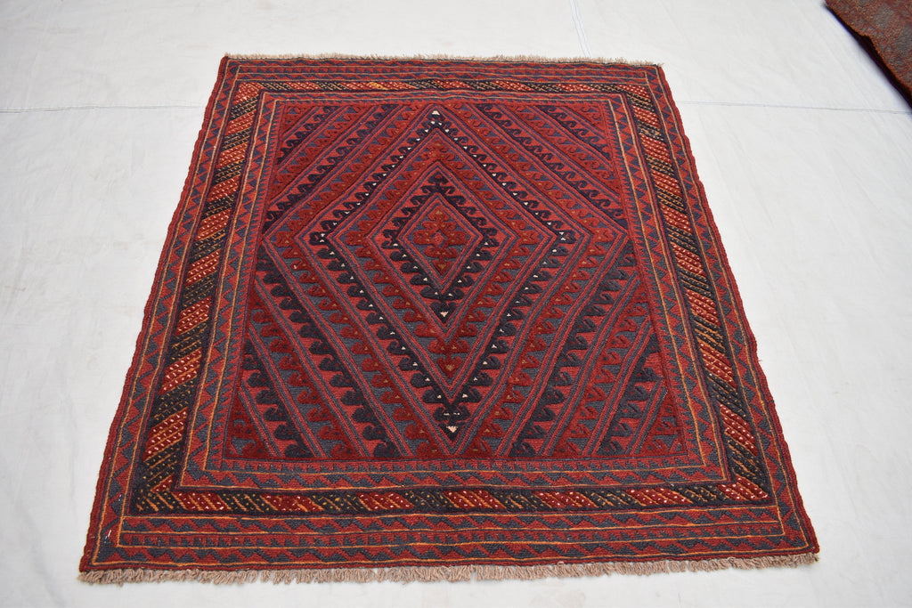 4x4Ft Vintage Mashwani Square Rug, Afghan Handmade Mashwani Soft Rug, Tribal Mashwani Rug, Turkmen Antique Geometric Rug, Bedroom Rug