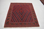 4x4Ft Vintage Mashwani Square Rug, Afghan Handmade Mashwani Soft Rug, Tribal Mashwani Rug, Turkmen Antique Geometric Rug, Bedroom Rug