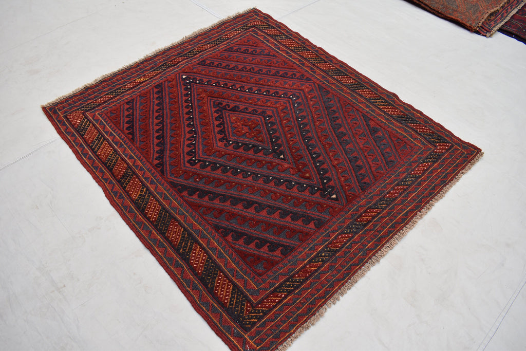 4x4Ft Vintage Mashwani Square Rug, Afghan Handmade Mashwani Soft Rug, Tribal Mashwani Rug, Turkmen Antique Geometric Rug, Bedroom Rug