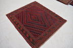 4x4Ft Vintage Mashwani Square Rug, Afghan Handmade Mashwani Soft Rug, Tribal Mashwani Rug, Turkmen Antique Geometric Rug, Bedroom Rug