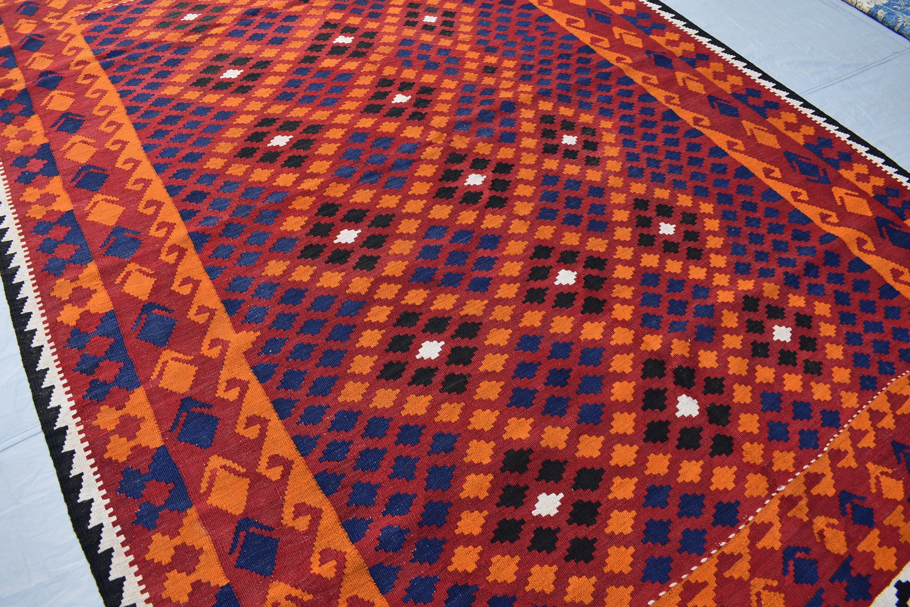 7x10 Vintage Ghalmowri Kilim – Afghan Handwoven Wool Rug for Boho Living Room, Bedroom, Farmhouse, Country House Rug, Rustic Home Decor