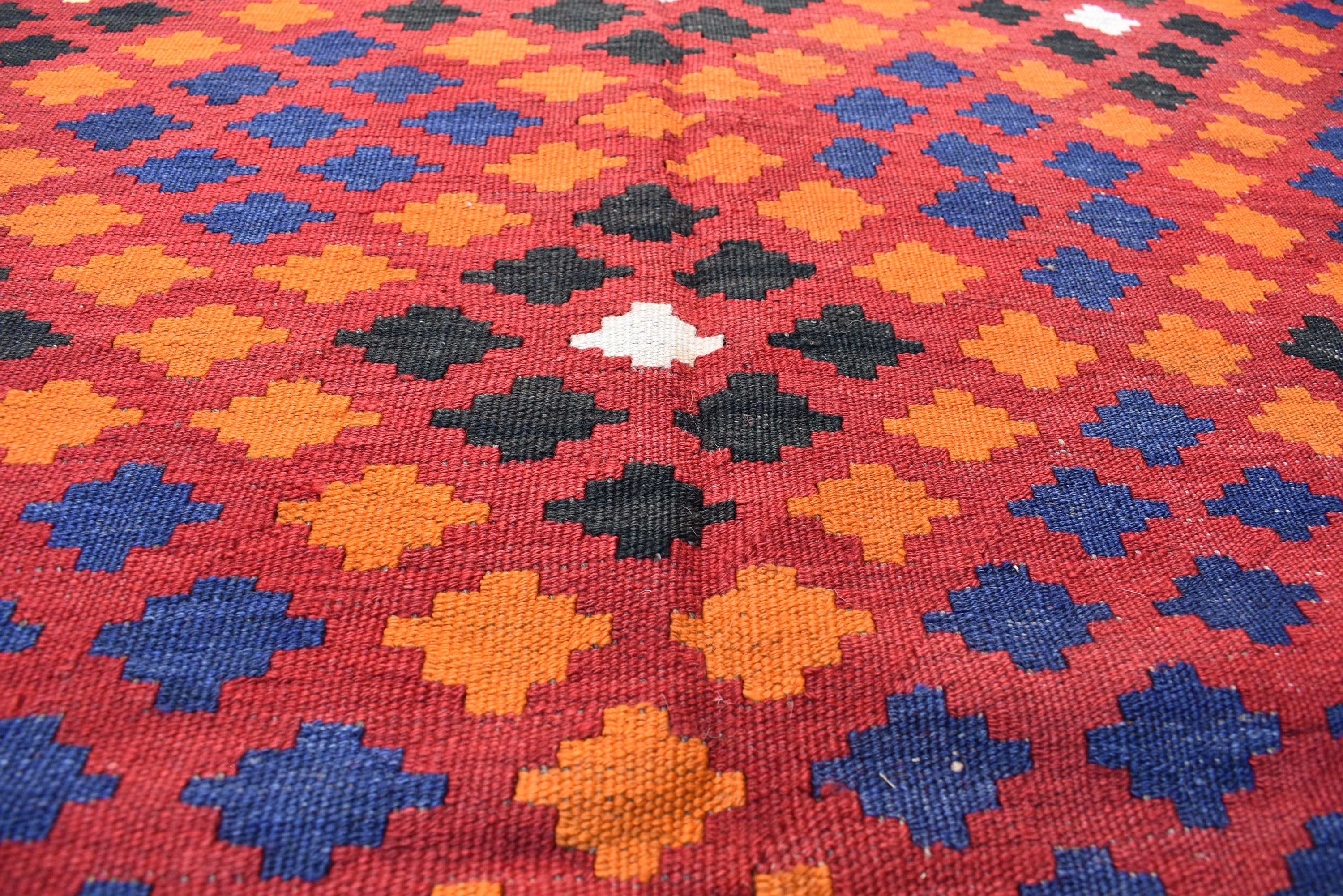 7x10 Vintage Ghalmowri Kilim – Afghan Handwoven Wool Rug for Boho Living Room, Bedroom, Farmhouse, Country House Rug, Rustic Home Decor