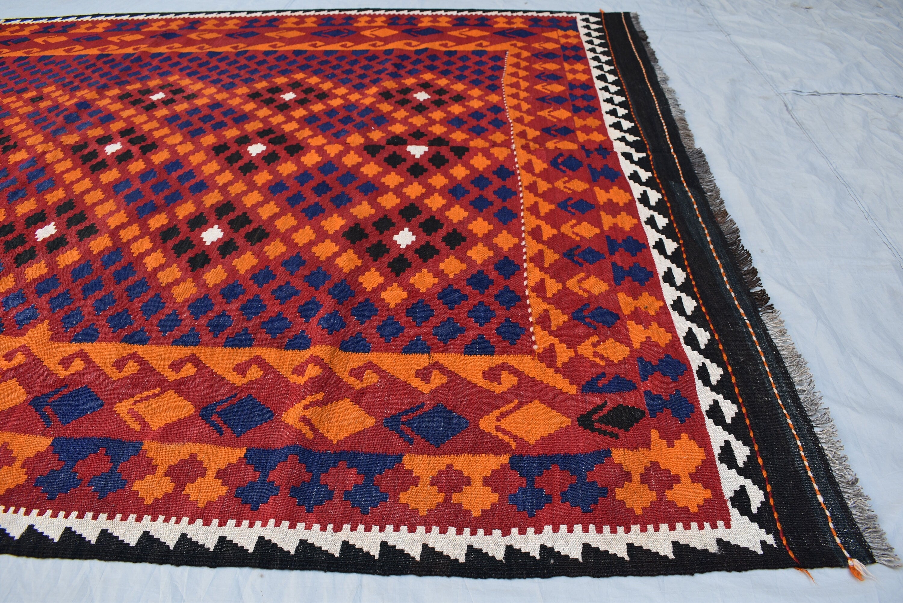 7x10 Vintage Ghalmowri Kilim – Afghan Handwoven Wool Rug for Boho Living Room, Bedroom, Farmhouse, Country House Rug, Rustic Home Decor